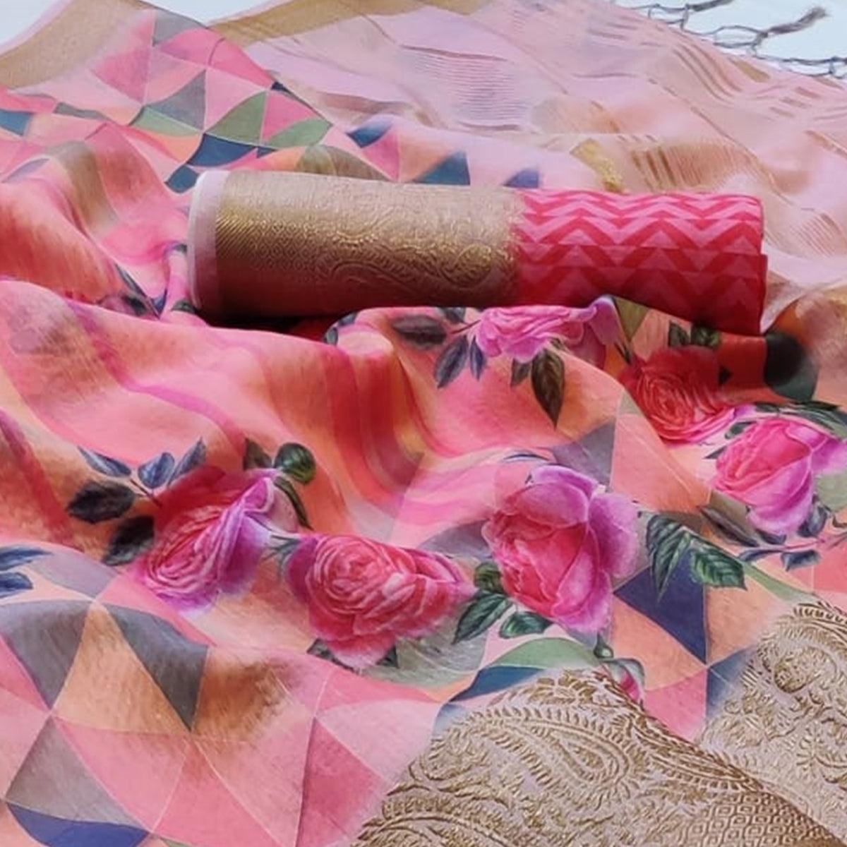 Peachmode Impressive Pink - Peach Colored Festive Wear Woven Banarasi Silk Saree - view 2