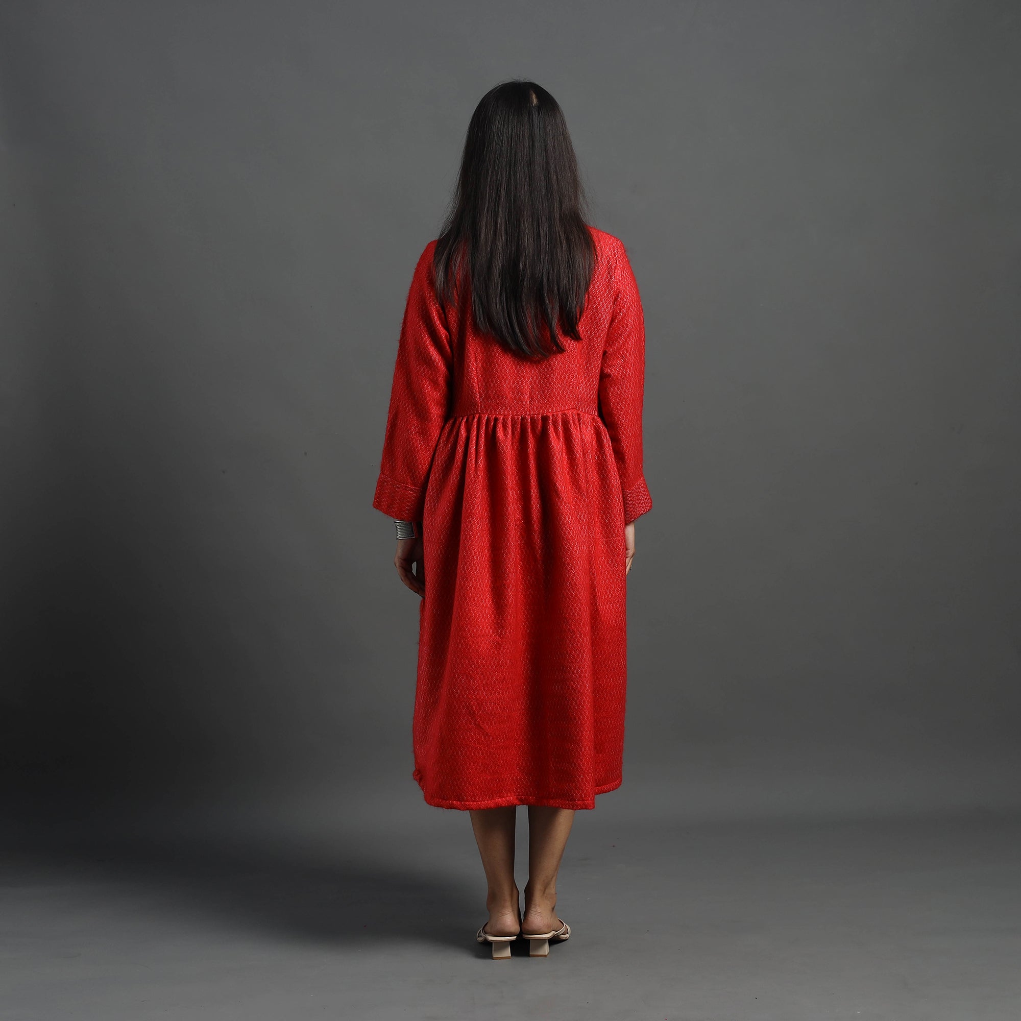 ITOKRI CASUALS Aaisha Red Plain Button Down Woollen Dress 08 - view 4