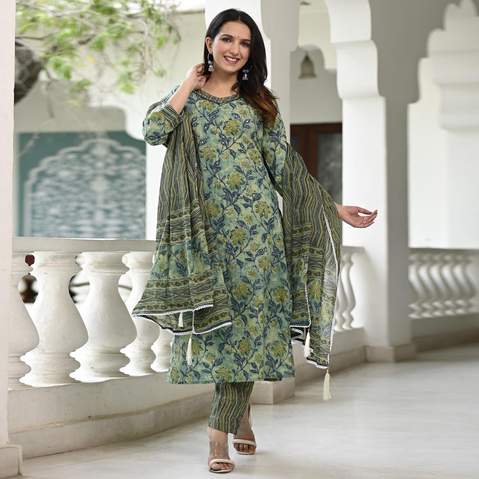 BlackTree green-floral-printed-pure-cotton-suit-5 - view 2
