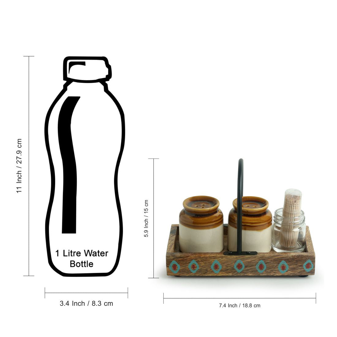 EXCLUSIVELANE 'Old Fashioned Martaban' Salt & Pepper Shaker Set With Toothpick Holder & Tray (110 ML) - view 7
