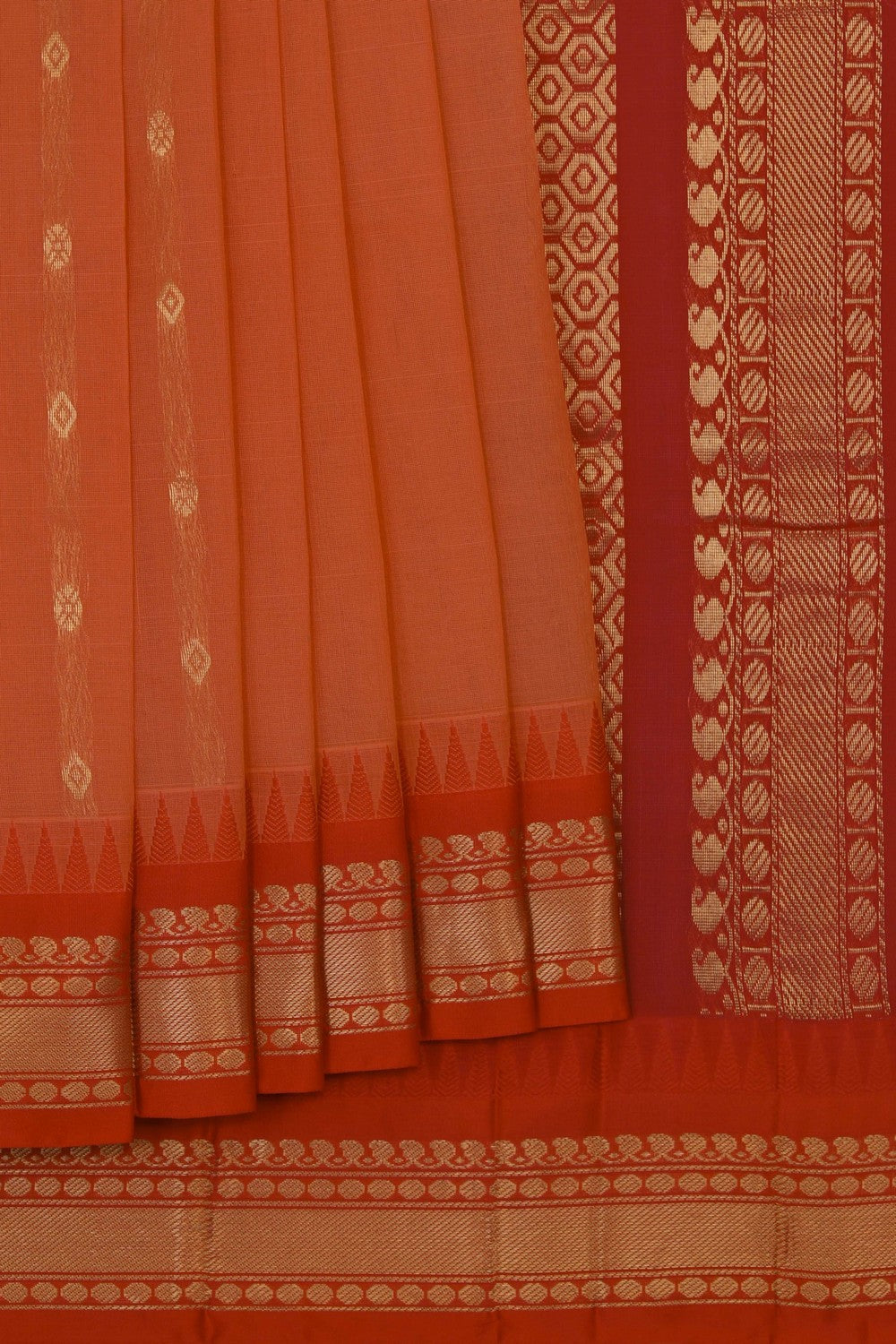 Kalanjali Gadwal Cotton Orange Saree – Women's