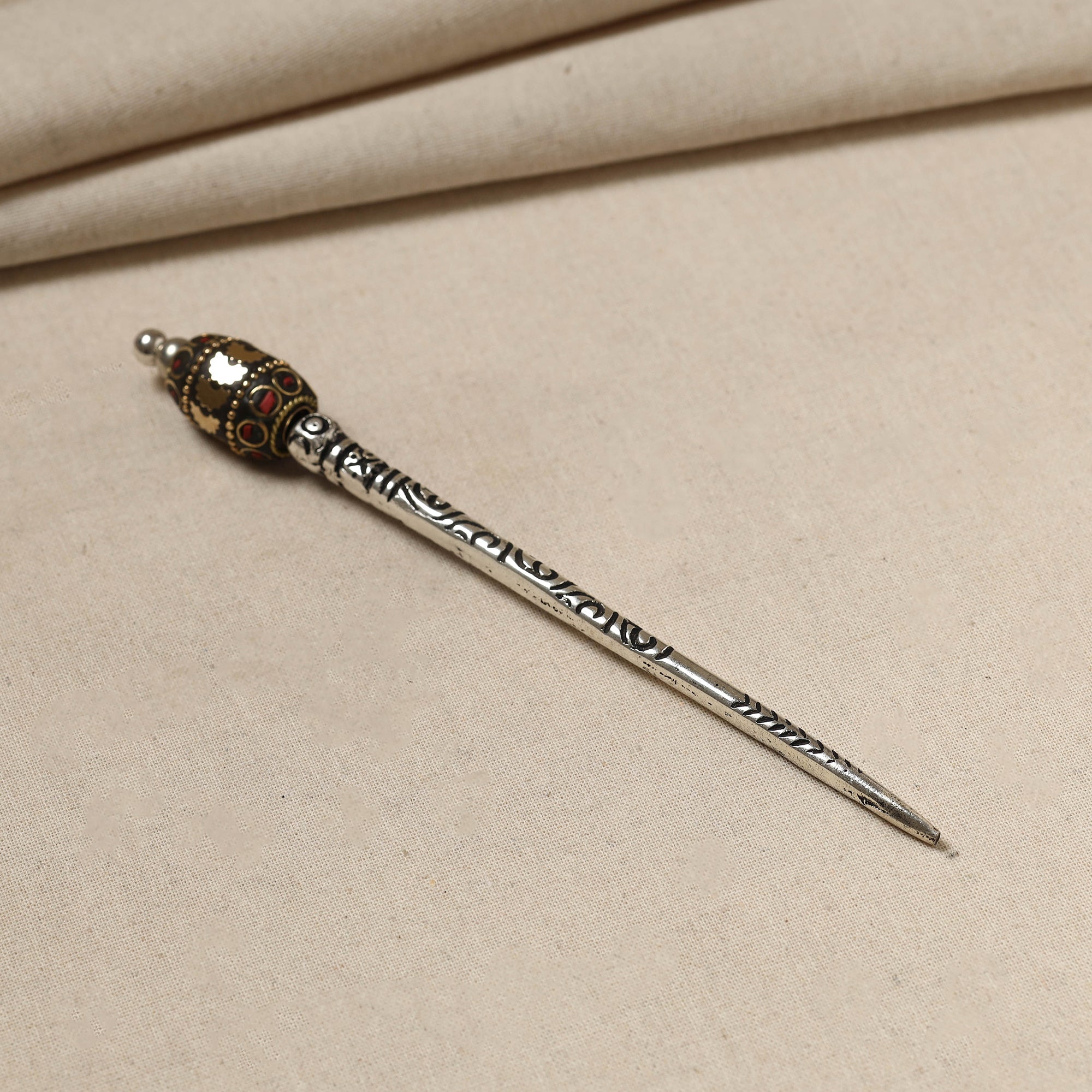 WHITE RIVER STORIES Antique Finish Oxidised German Silver Juda Stick