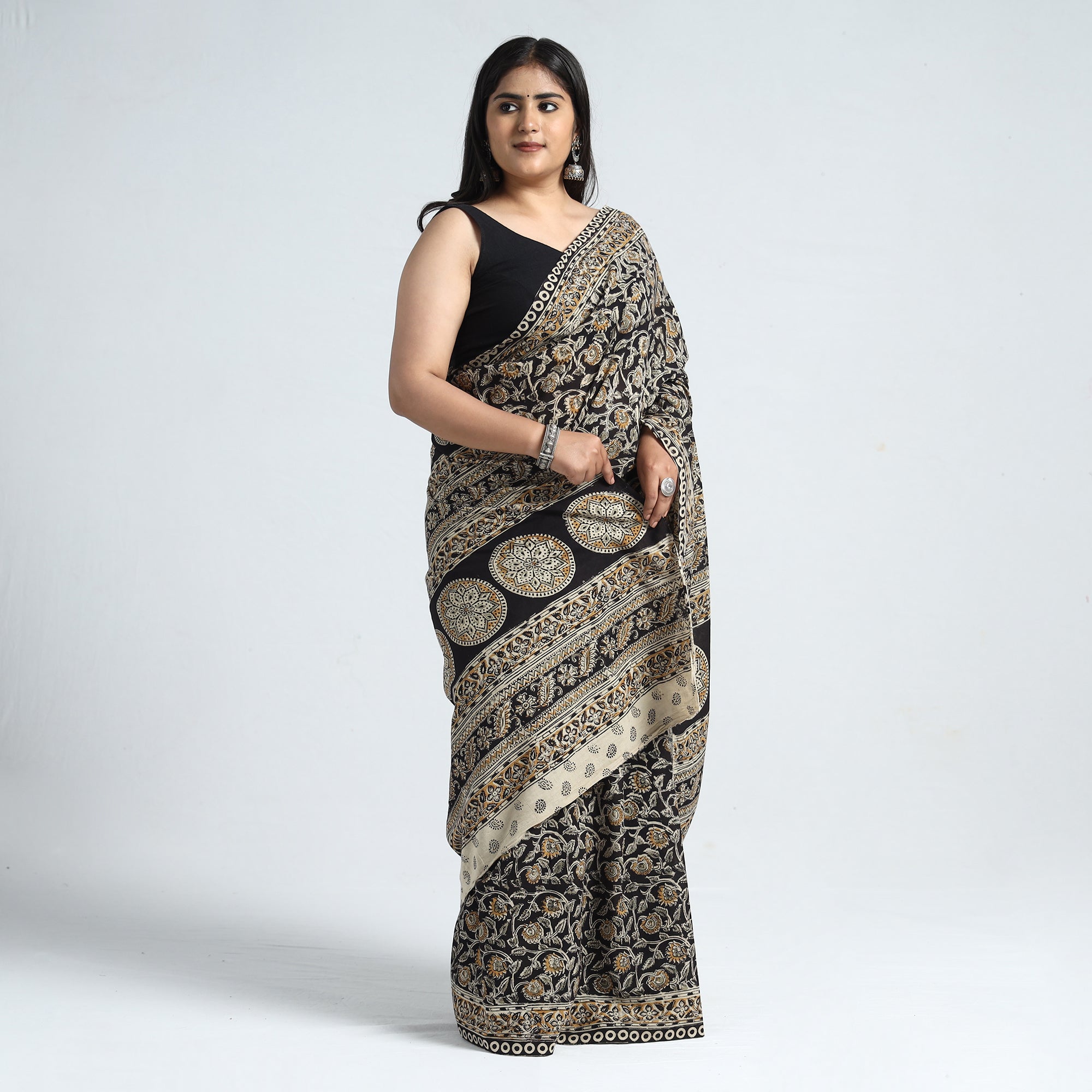 SOUTH KARGHA Black - Pedana Block Print Cotton Kalamkari Saree 04 - view 2