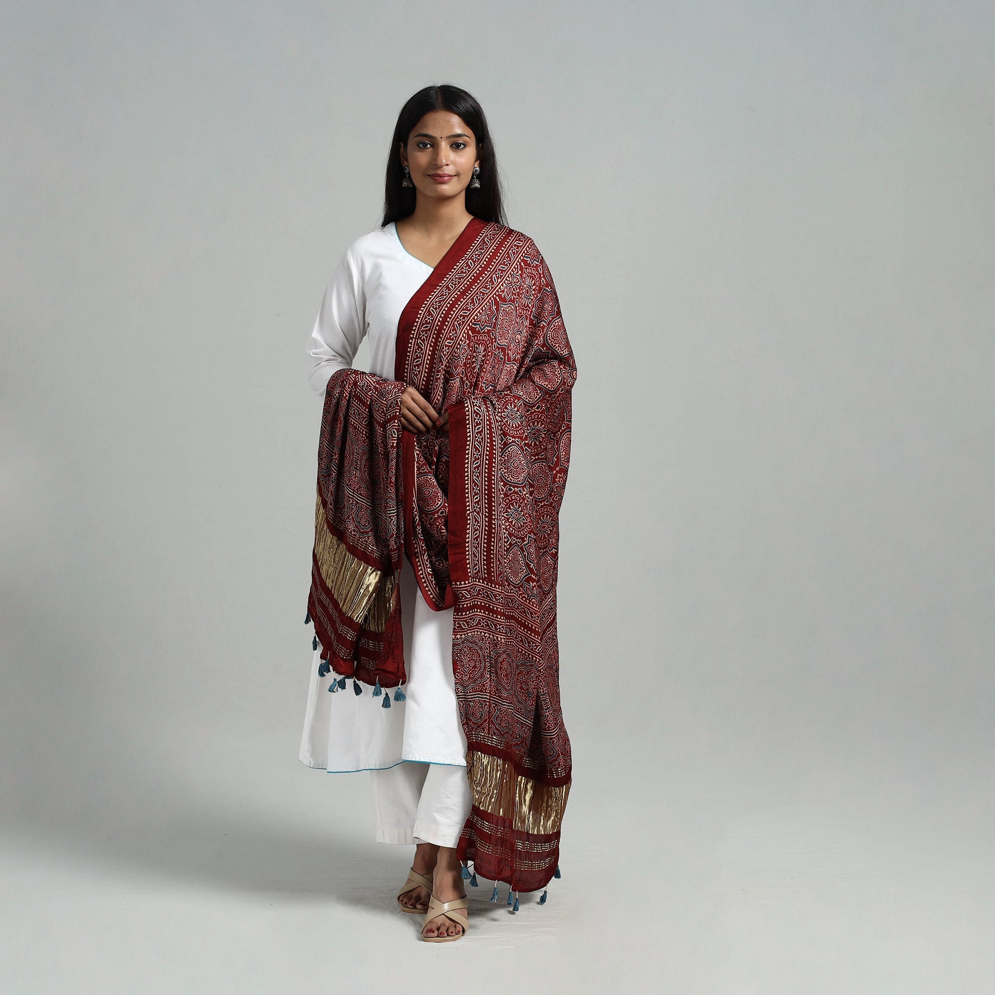 RIYAZ ABDULMAJID KHATRI - AJRAKH Modal Silk Block Print Ajrakh Dupatta 07 - view 3