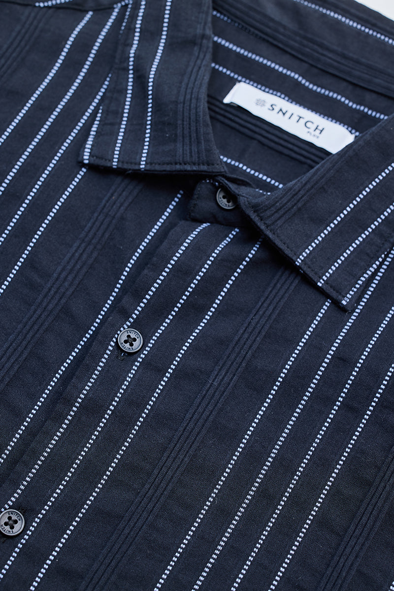 SNITCH Navy Textured Stripes Shirt - view 2