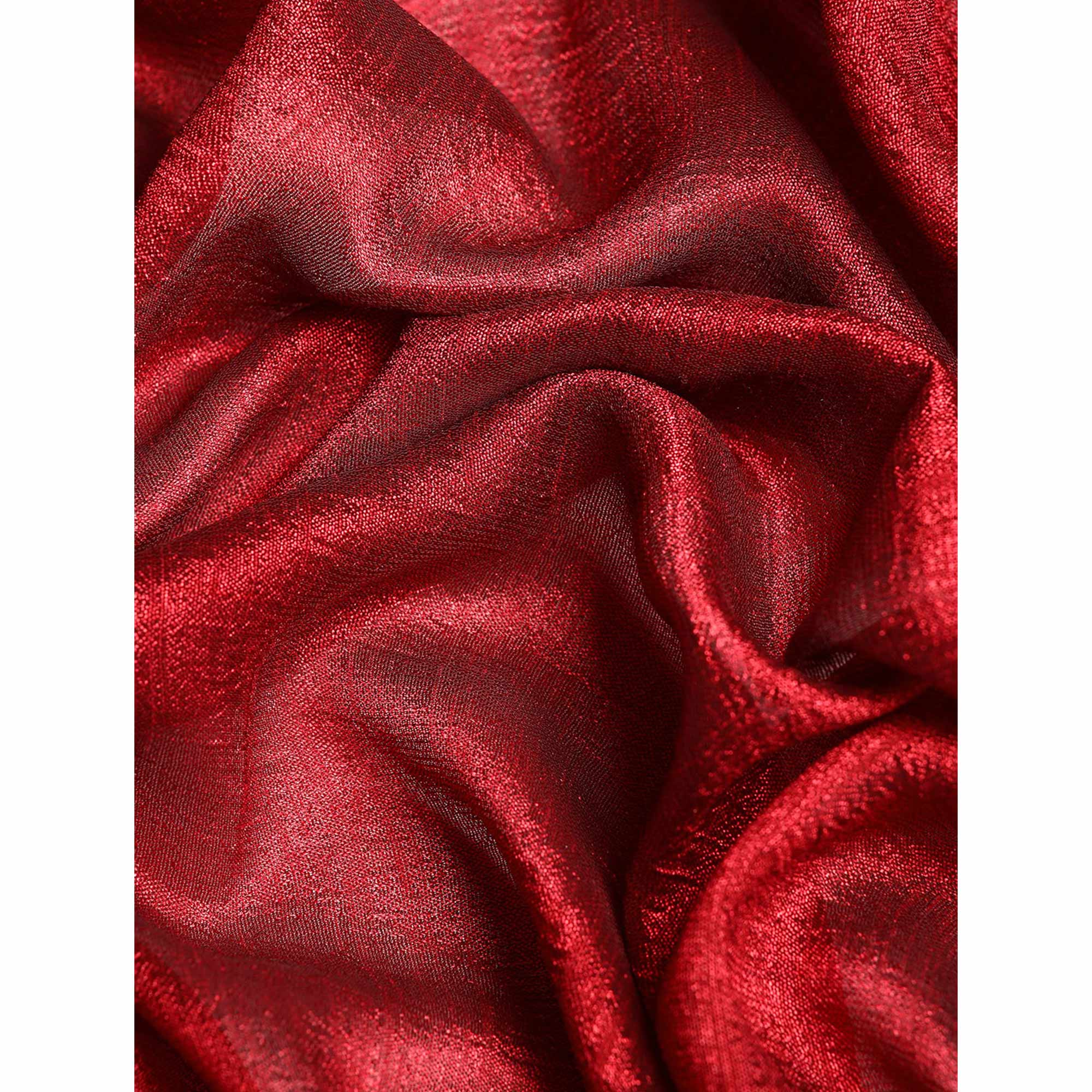 Peachmode Maroon Solid Vichitra Silk Saree With Fancy Border - view 6