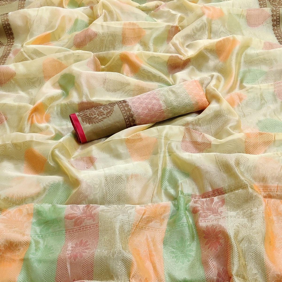 Peachmode Chikoo Festive Wear Woven Silk Saree - view 2