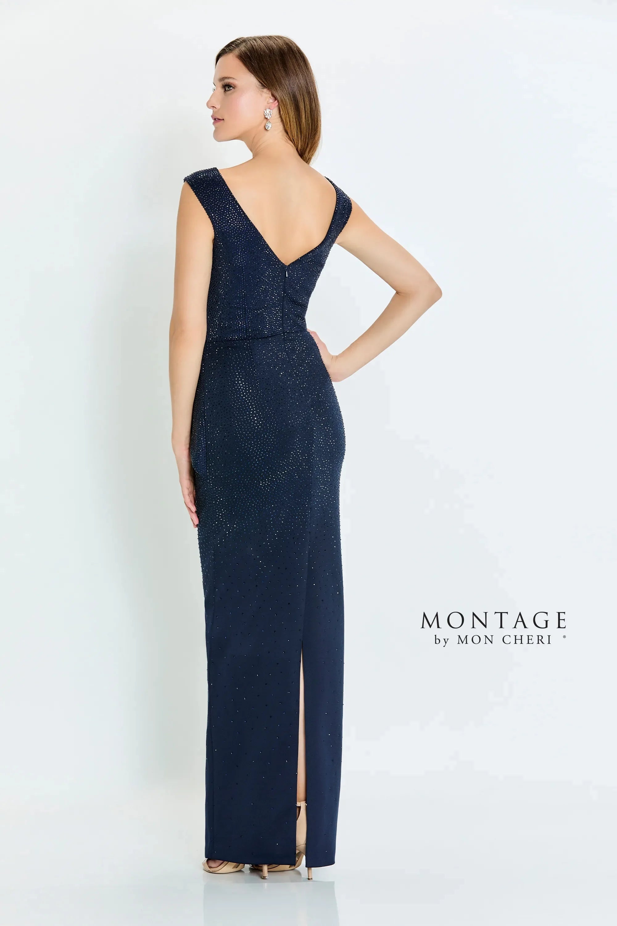 Montage M536 Long Formal Peplum Beaded Evening Dress - view 2