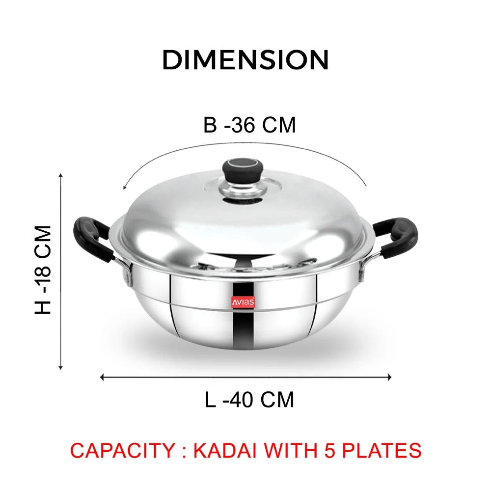 AVIAS All Rounder Multi Kadhai Plus | High Quality And Food-Grade Stainless Steel | Gas & Induction Compatible | Idli with Dhokla Plates - view 4