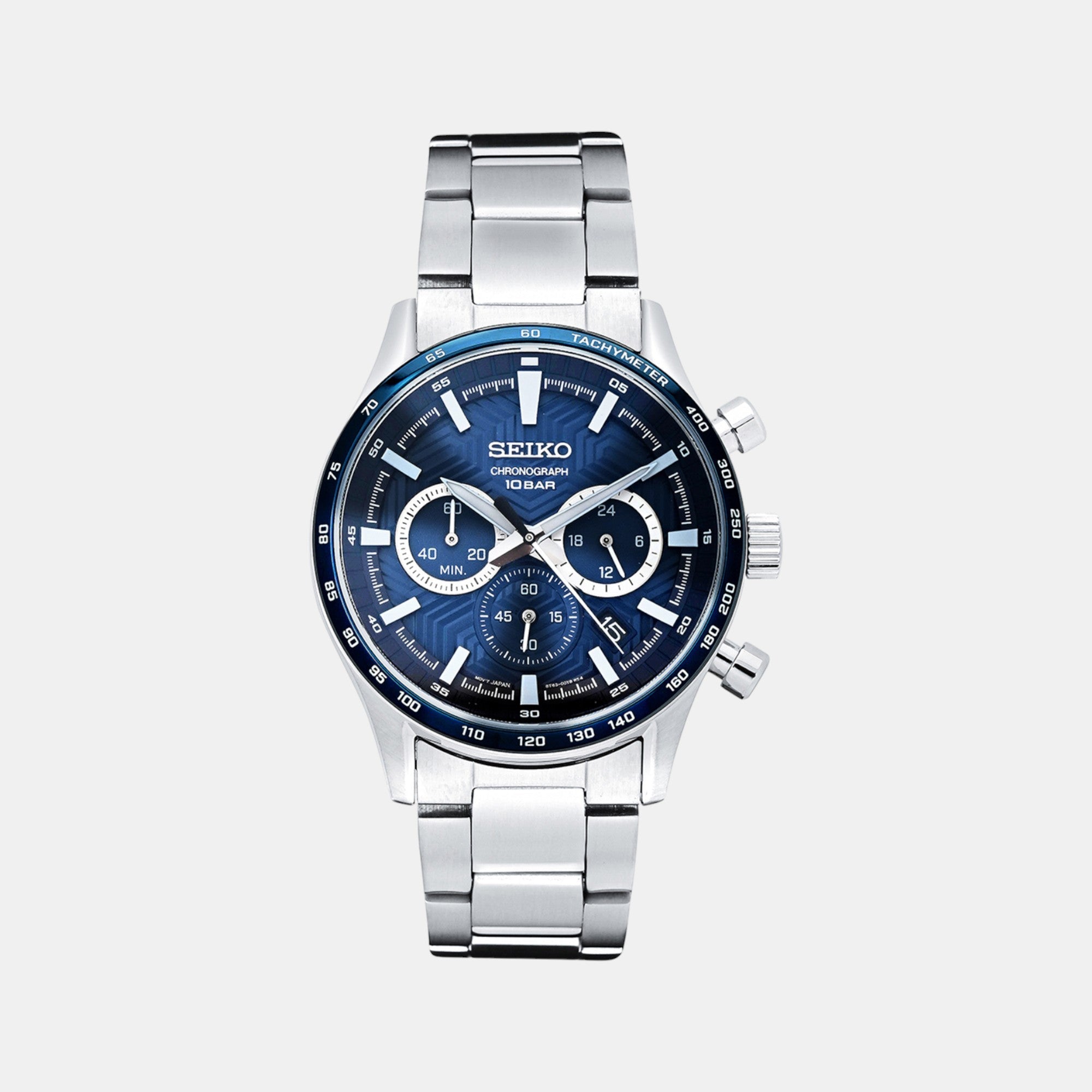 Seiko Dress Men Quartz Blue Dial Chronograph Stainless Steel Watch SSB445P1
