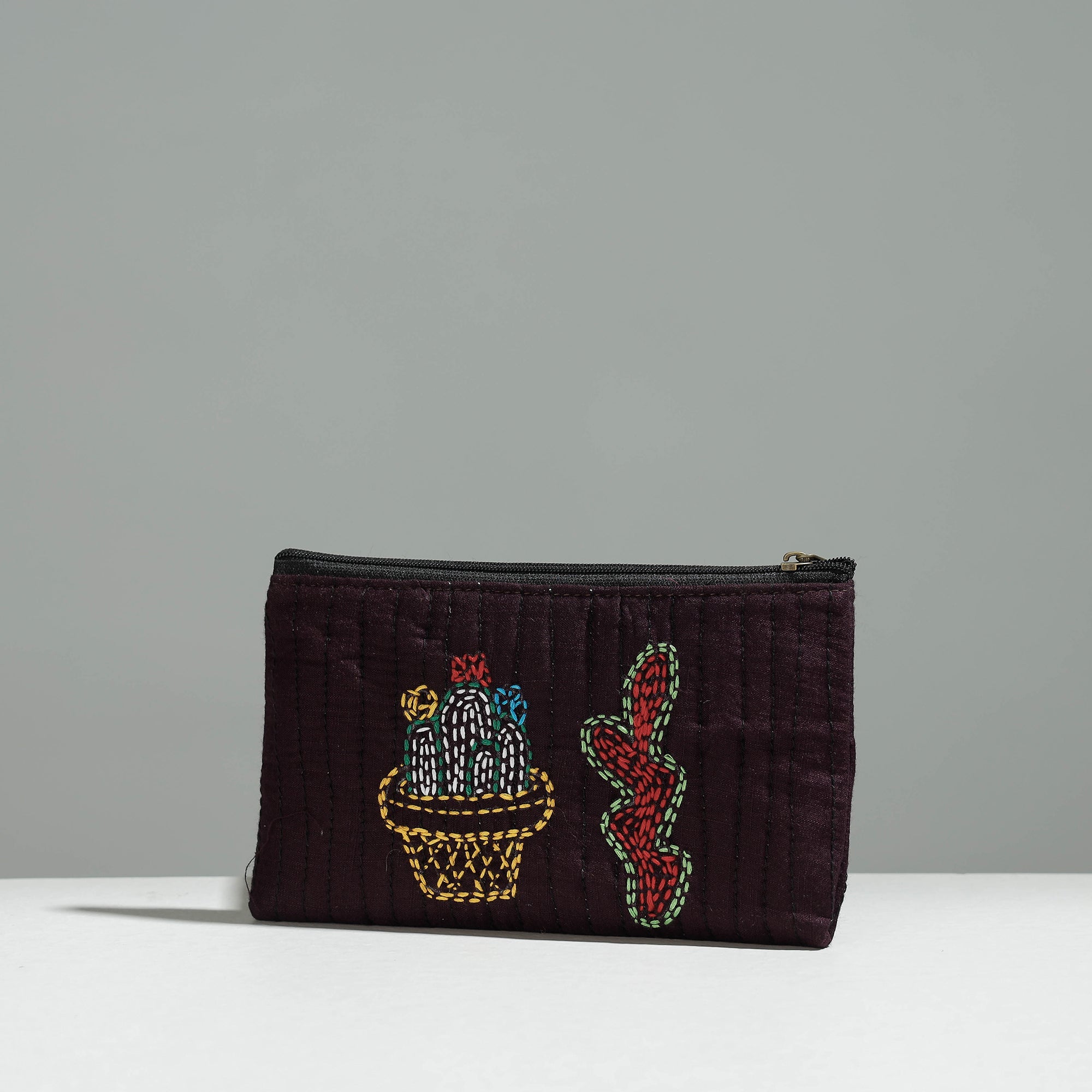 RANGILA DHAGA Brown - Gamcha Fabric Hand Embroidered Jewelry Pouch - view 2