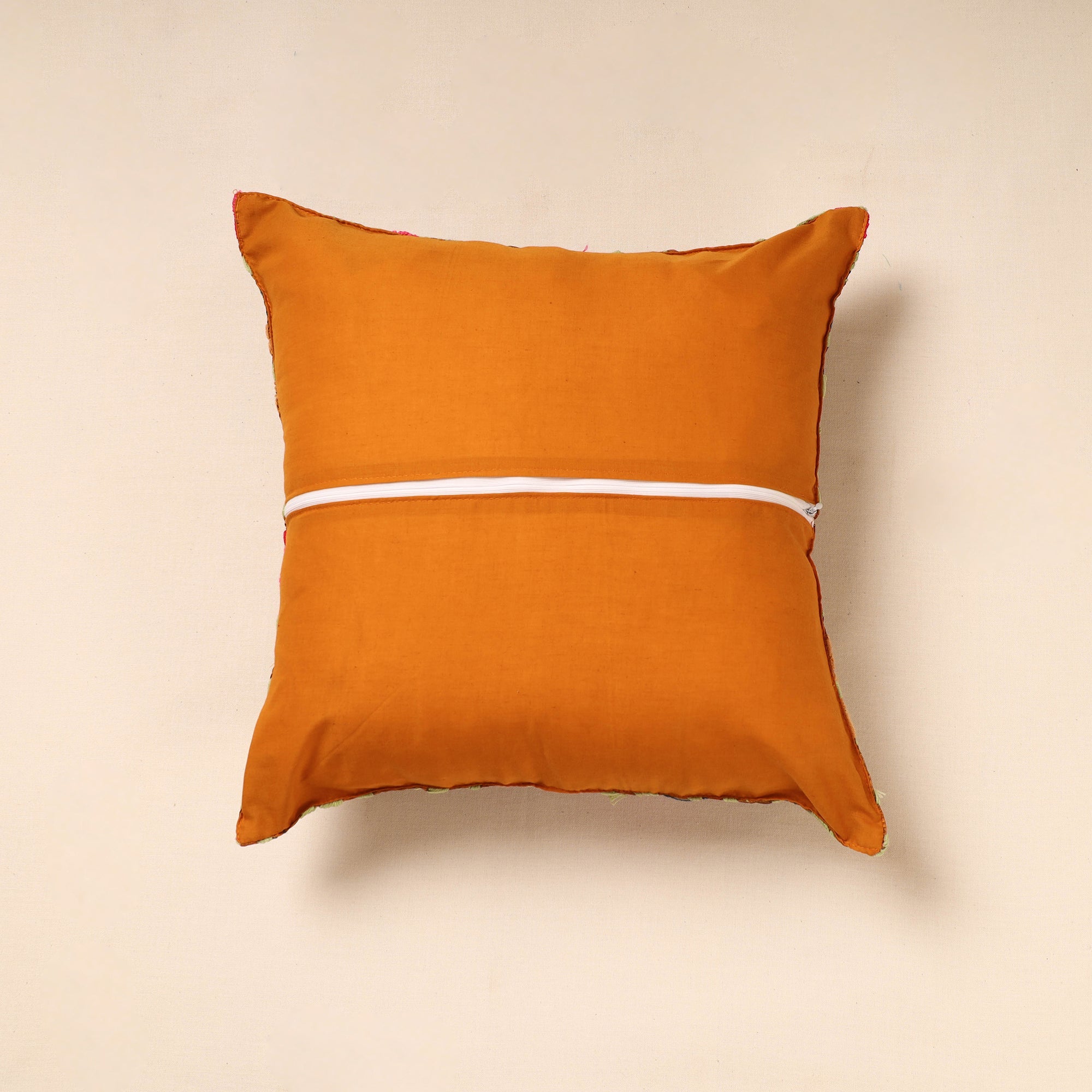 ITOKRI CRAFTS INITIATIVE Brown - Chanderi Silk Phulkari Hand Embroidered Cushion Cover - view 3