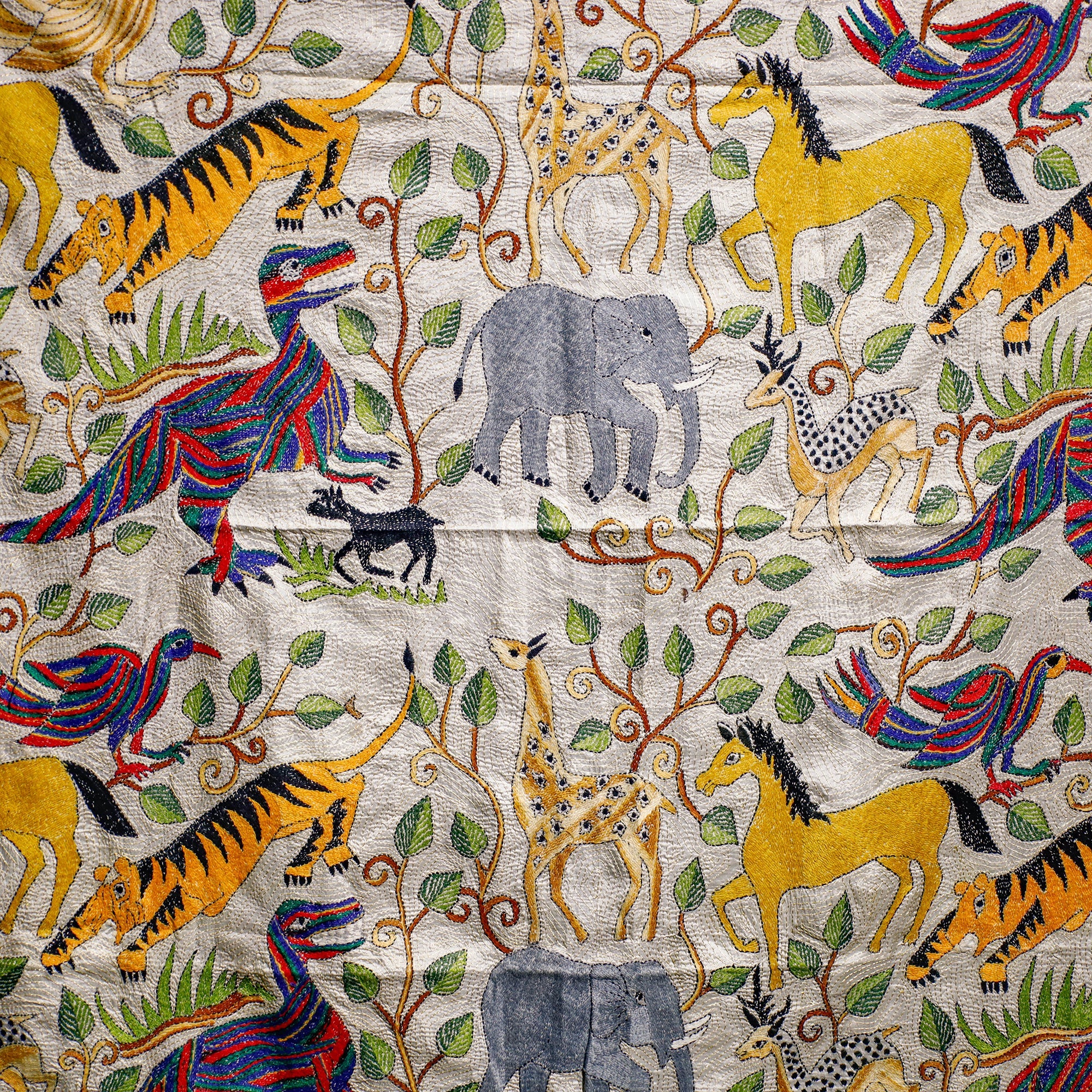 KHUSHBASH - HAPPY LOOM OF EAST Bengal Kantha Hand Embroidery Tussar Silk Wall Hanging (44 x 46 in) 20 - view 2