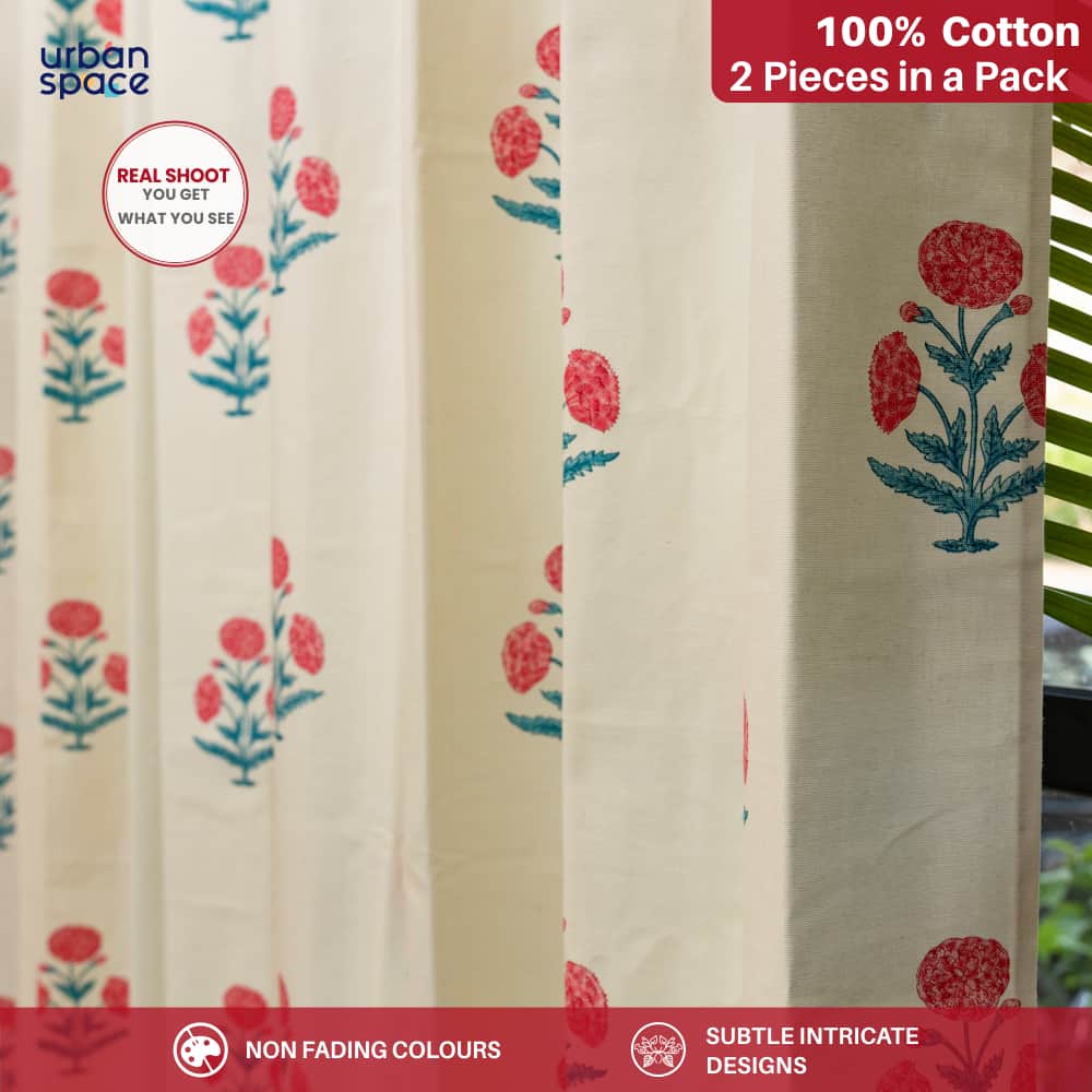 100 cotton curtains – Urban Space -Home Furnishing Store 100% Cotton Curtains for Living Room, Bedroom curtains - Pack of 2 curtains, Sunflower - Pink