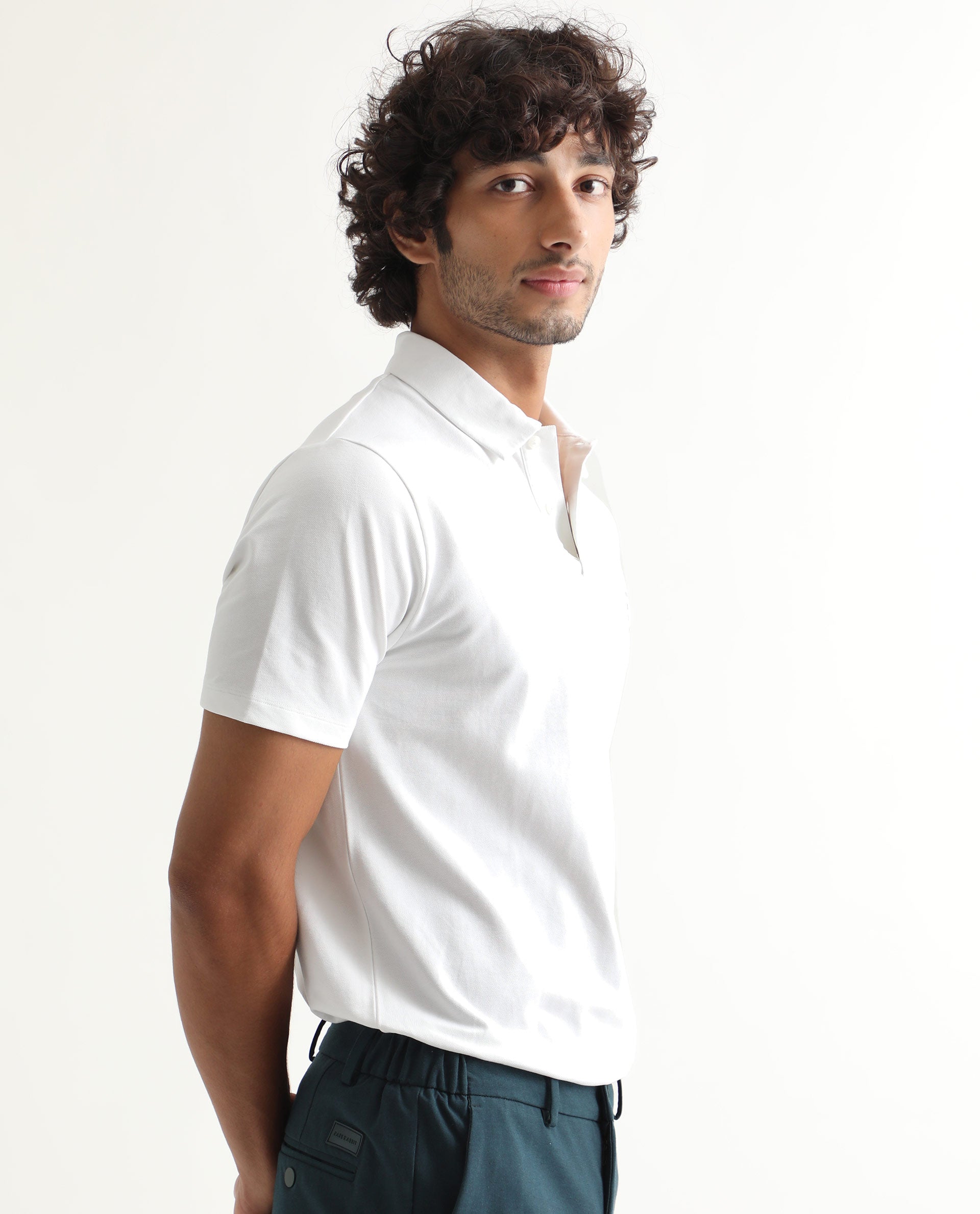 Rare Rabbit Men's Poka White Cotton Lycra Fabric Collared Neck Half Sleeves Polo T-Shirt - view 8