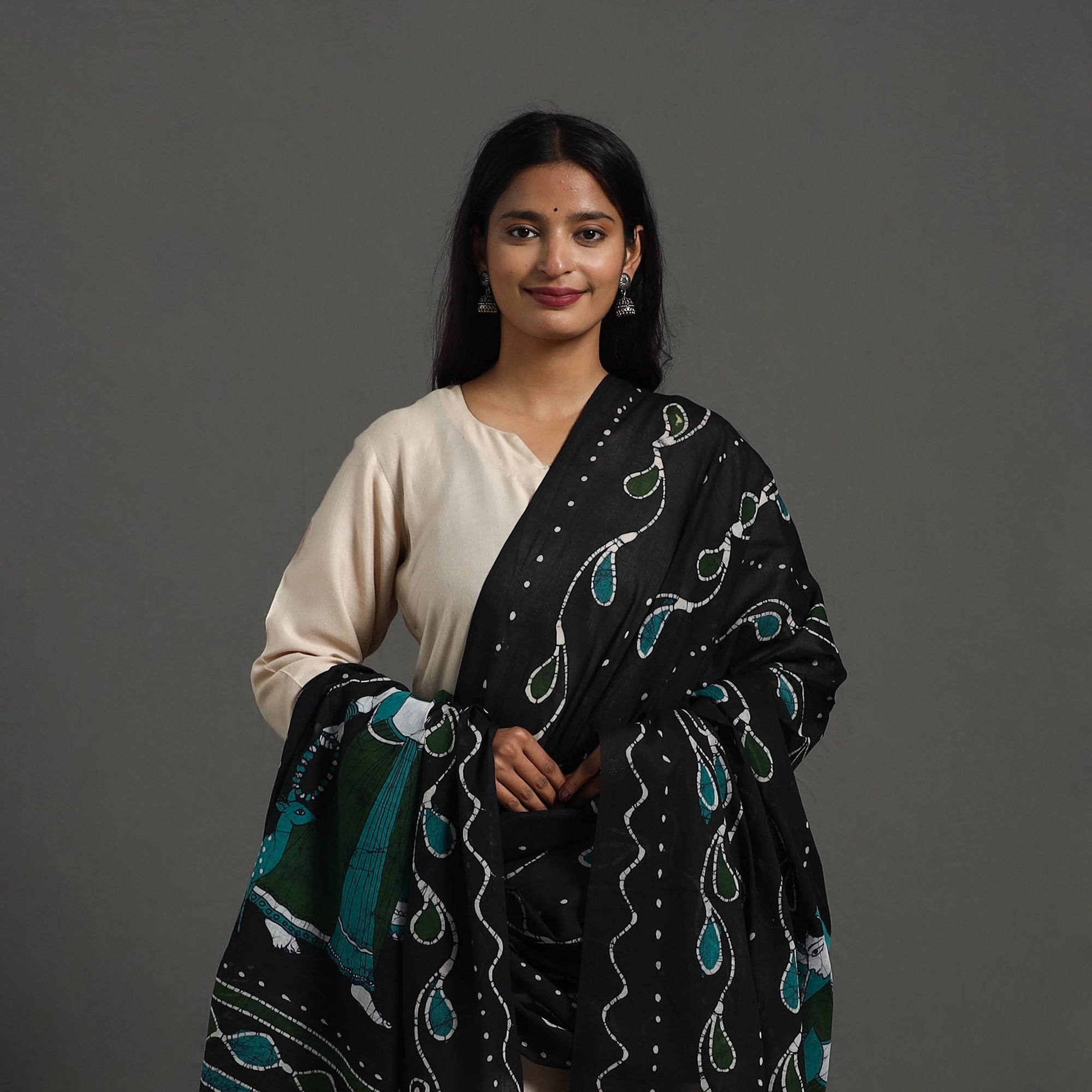 KACHCHH JI CHHAAP Black - Cotton Hand Batik Print Dupatta 30 - view 3