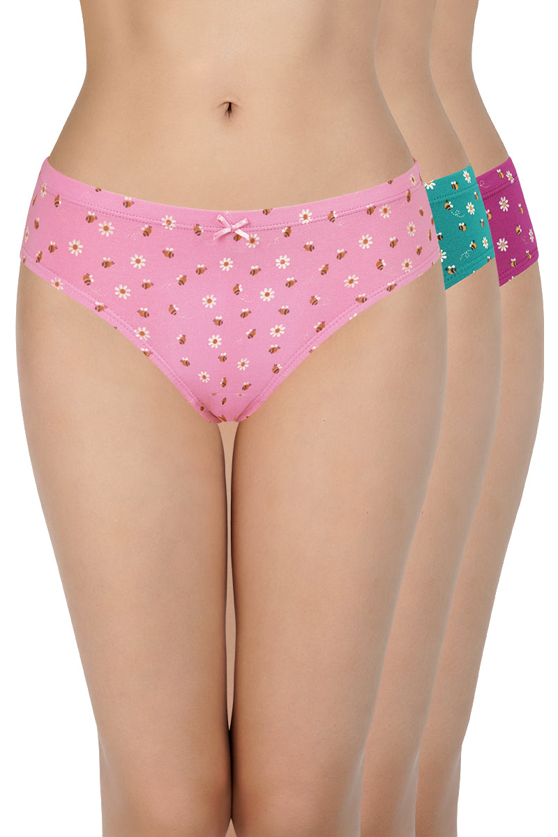 Amante Inner Elastic Waistband Bikini Assorted Panty (Pack of 3 Colors & Prints May Vary)