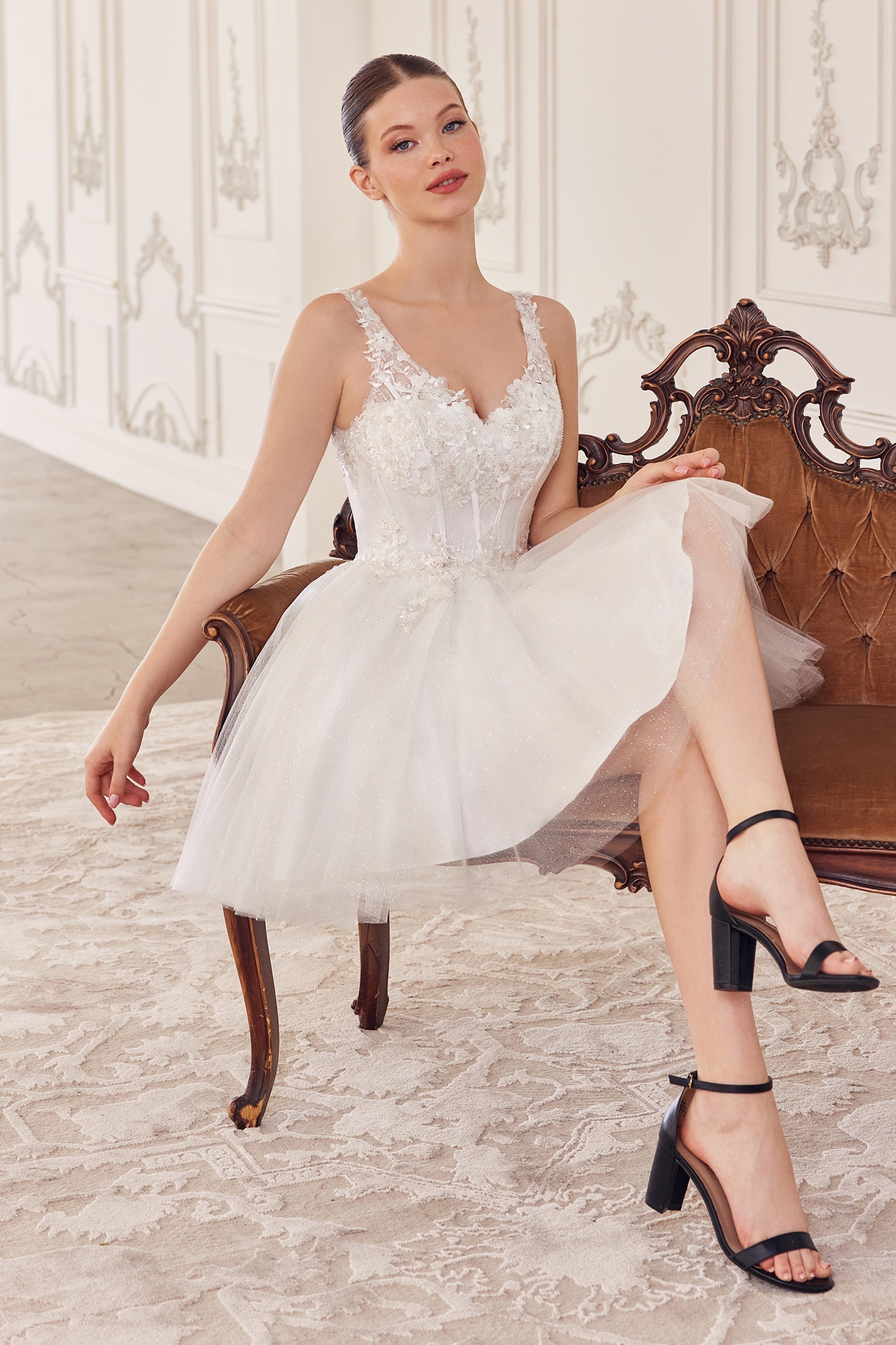 Cinderella Divine + Outlet Sequin Applique Short Sleeveless Tulle Dress by Ladivine CY019 - Outlet