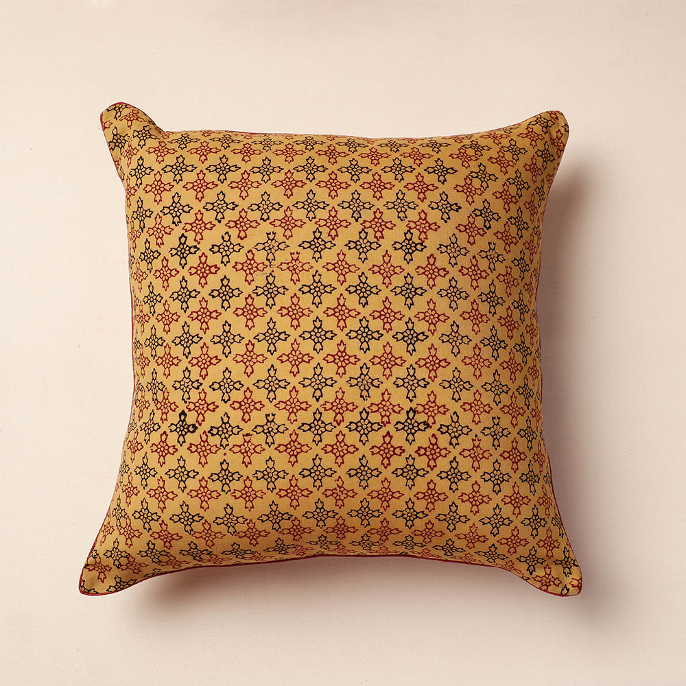 NOORI BAZAR Brown - Bagh Block Printed Pure Cotton Cushion Cover (16 x 16 in)