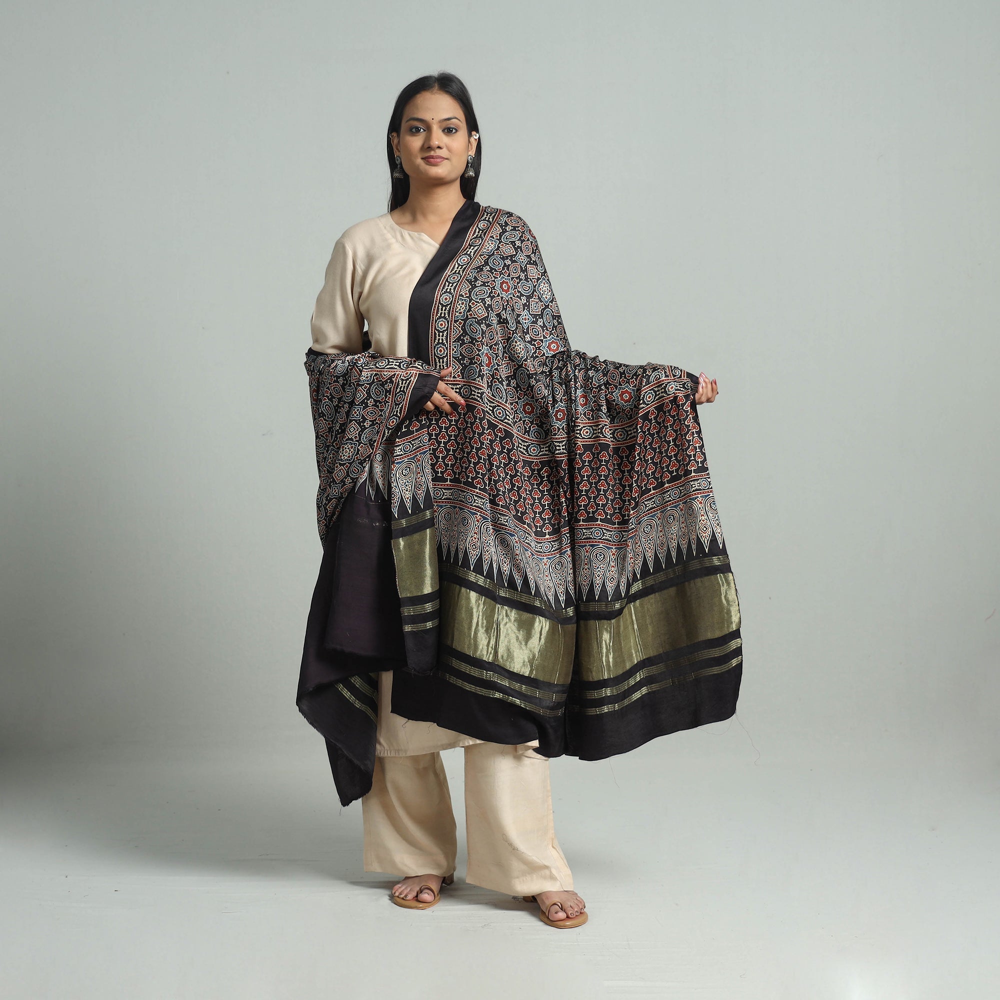 KACHCHH JI CHHAAP Black - Modal Silk Block Print Ajrakh Dupatta 92