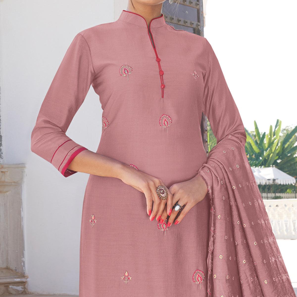 Peachmode Seller Mauve Casual Wear Embroidered Pure Modal Viscose Palazzo Suit - view 3