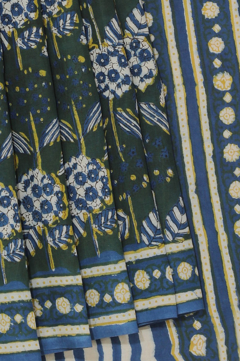 Kalanjali Ethnics Indigo Bagru Cotton saree – Women's, Bottle Green