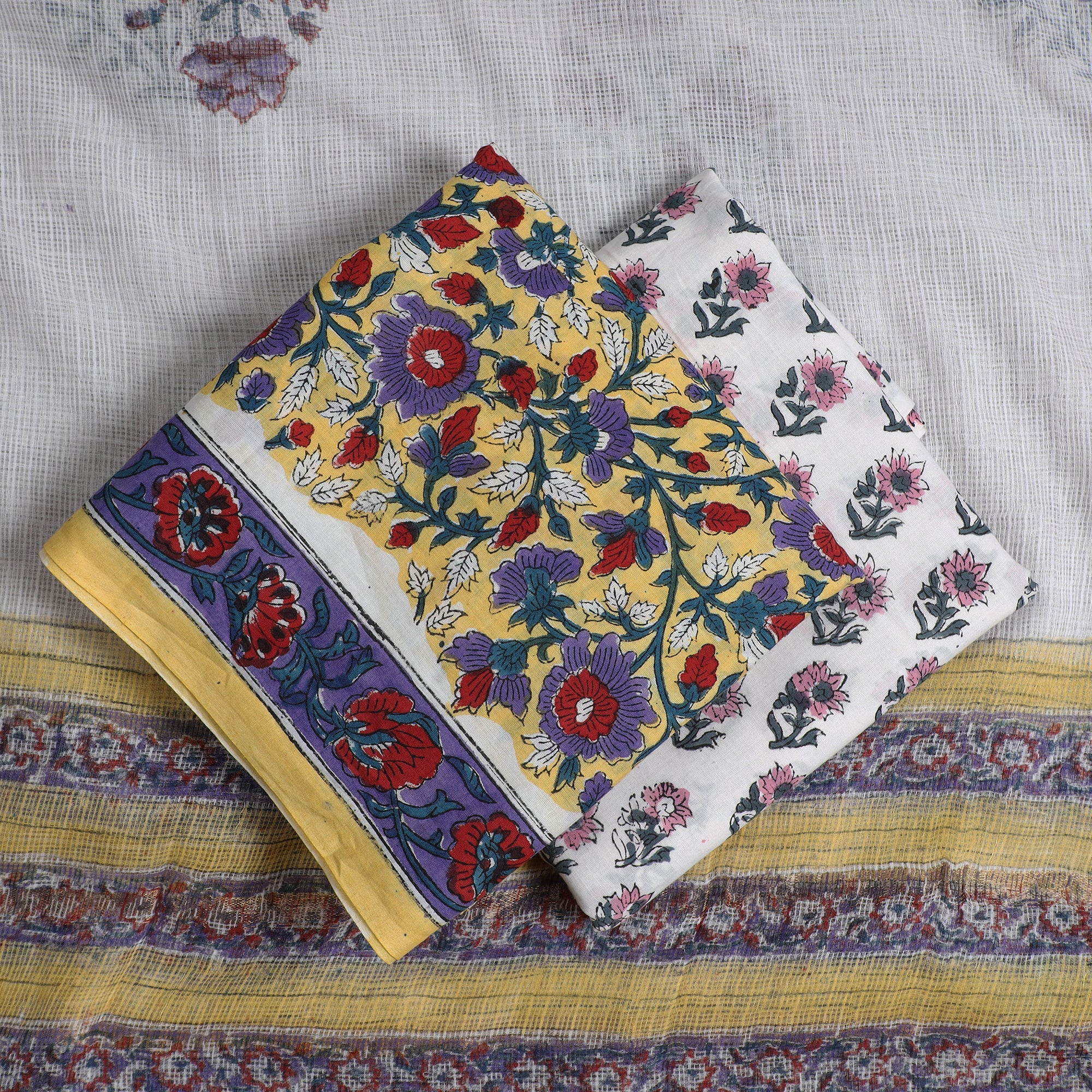 KUSUMLATA 3pc Sanganeri Block Printed Cotton Suit Material with Kota Doria Dupatta 18 - view 2