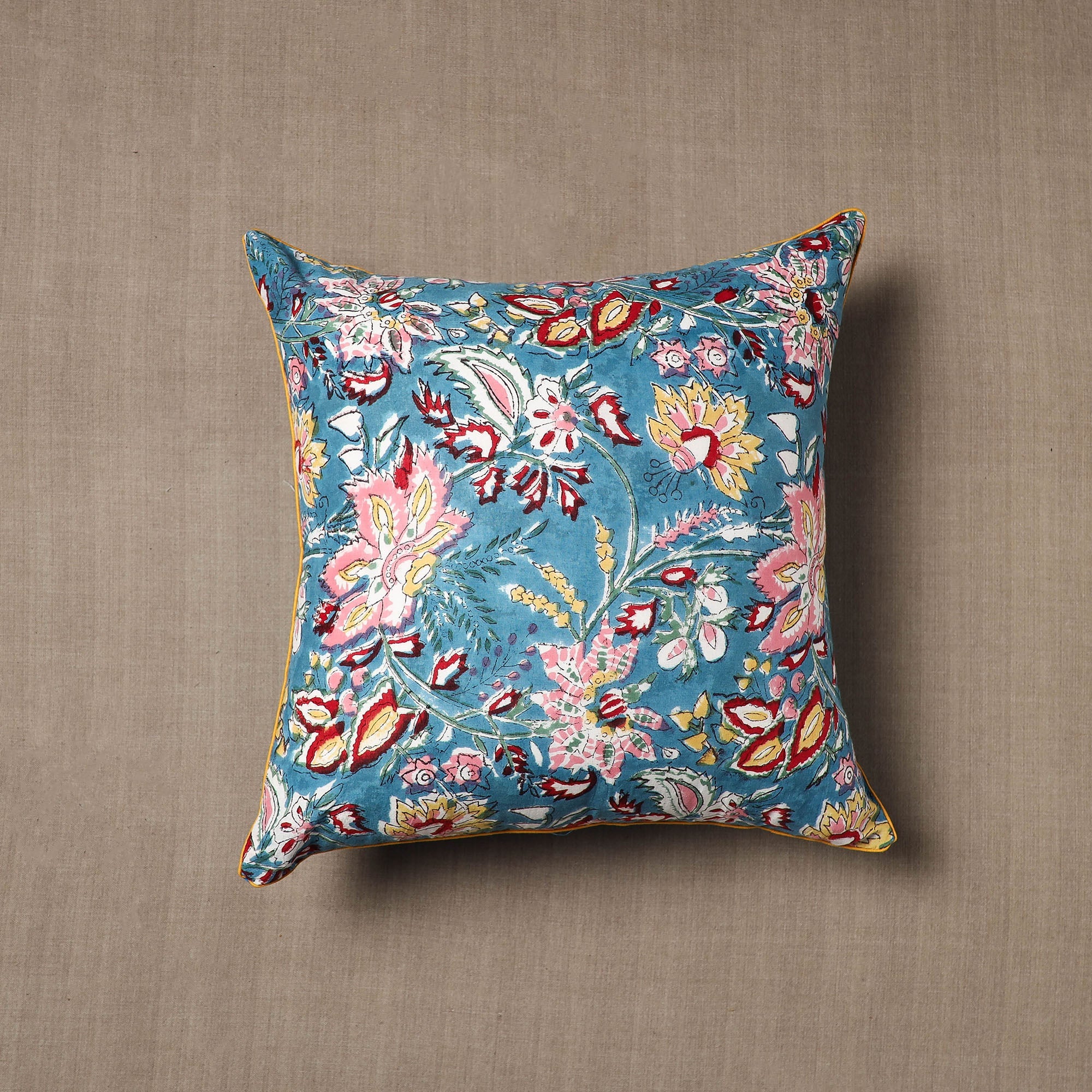 HAVELI CHRONICLES Blue - Block Print Cotton Sanganeri Cushion Cover (16 x 16 in) 19