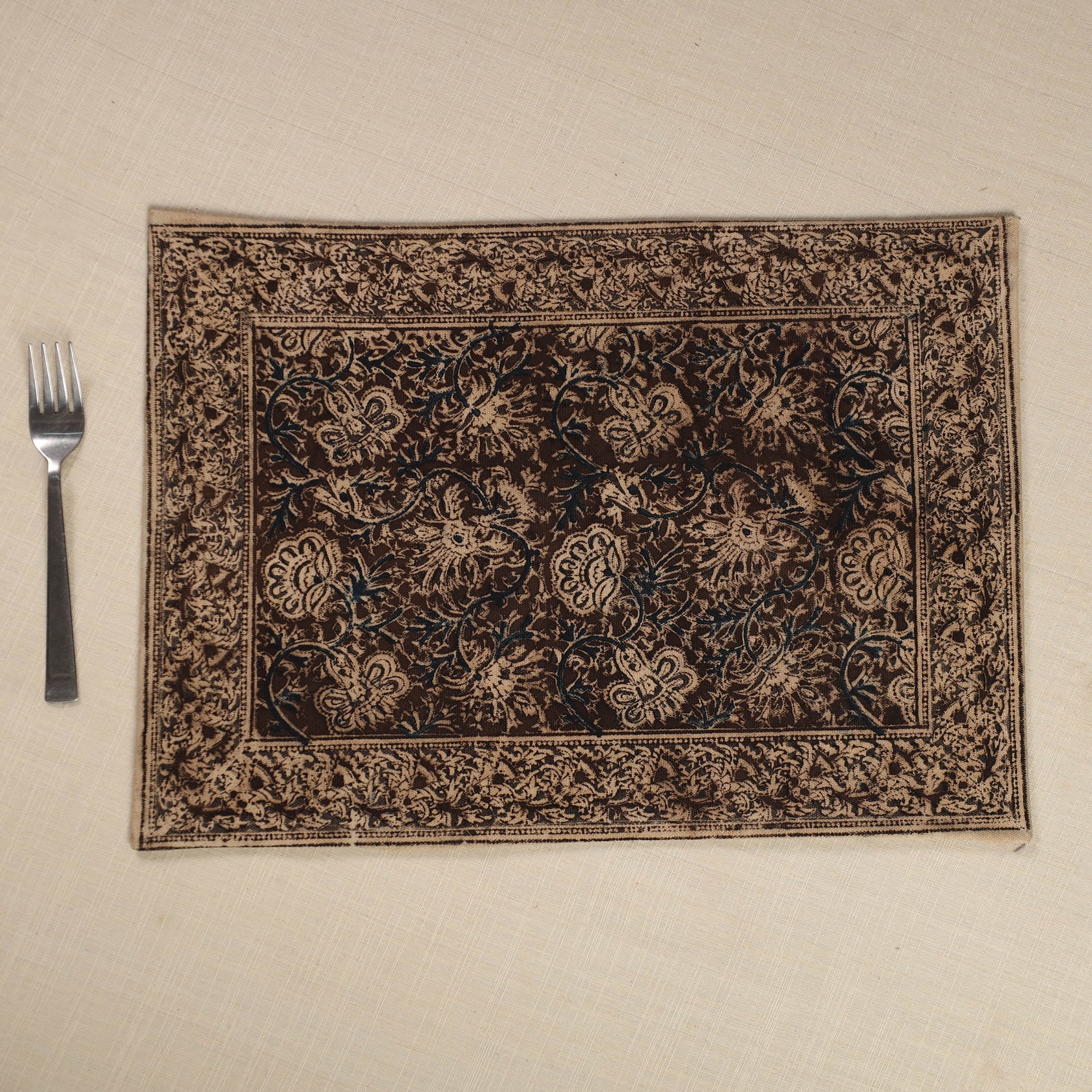PITCHUKA SRINIVAS KALAMKARI PEDANA Brown - Original Pedana Kalamkari Block Printed Cotton Table Mat (18 x 13 in) 14 - view 2
