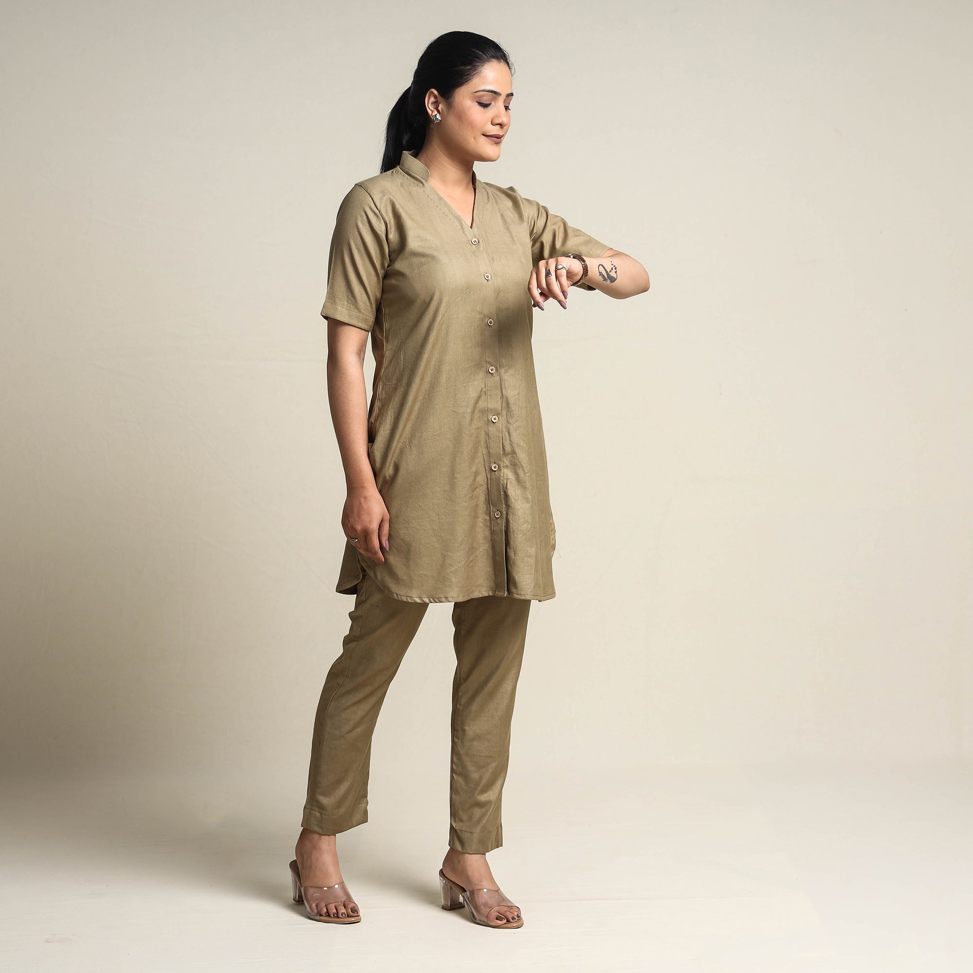 ITOKRI CASUALS Brown - Plain Linen Cotton Co-Ord Set - view 2