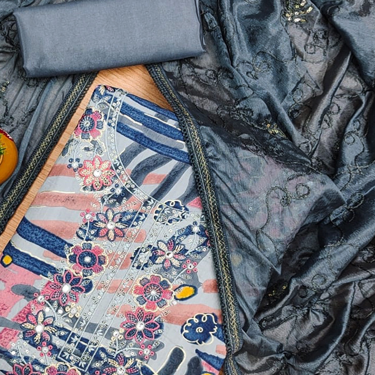 BlackTree grey-foil-printed-pure-cotton-dress-material - view 2