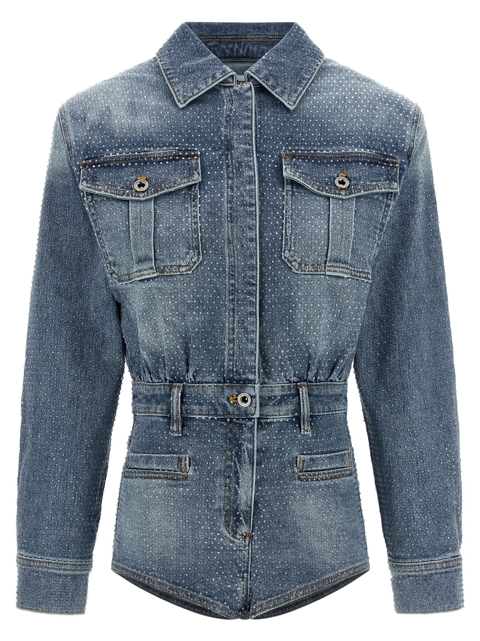 Self-Portrait Rhinestone Denim Jumpsuit – 99% cotton, 1% spandex