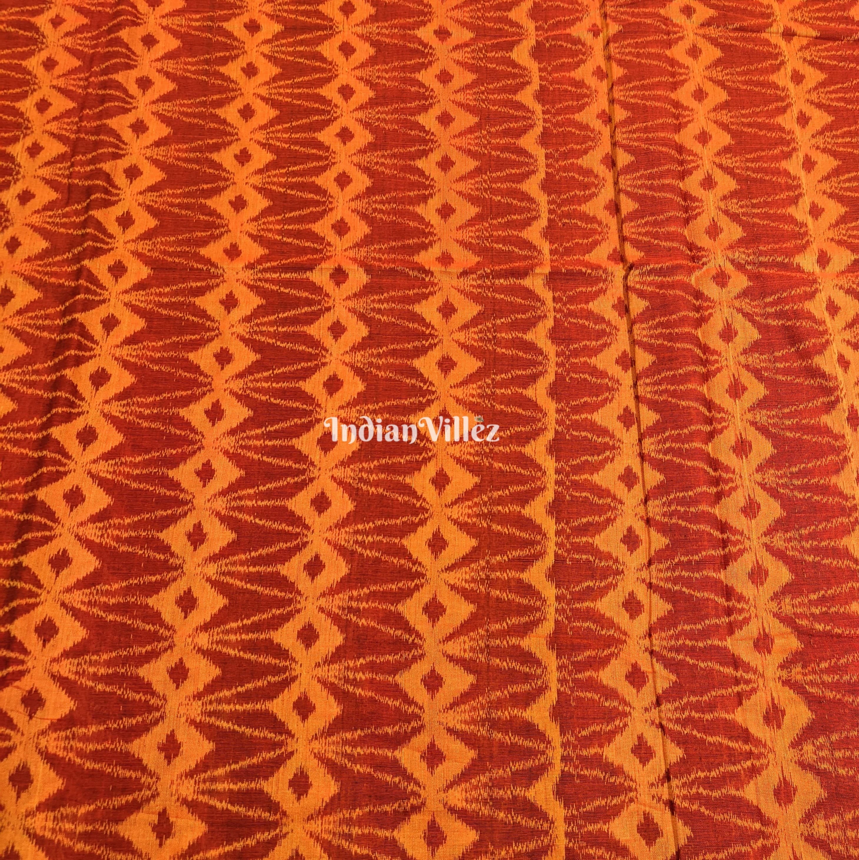 IndianVillèz Orange Yellow Sambalpuri Ikat Cotton Fabric - view 2