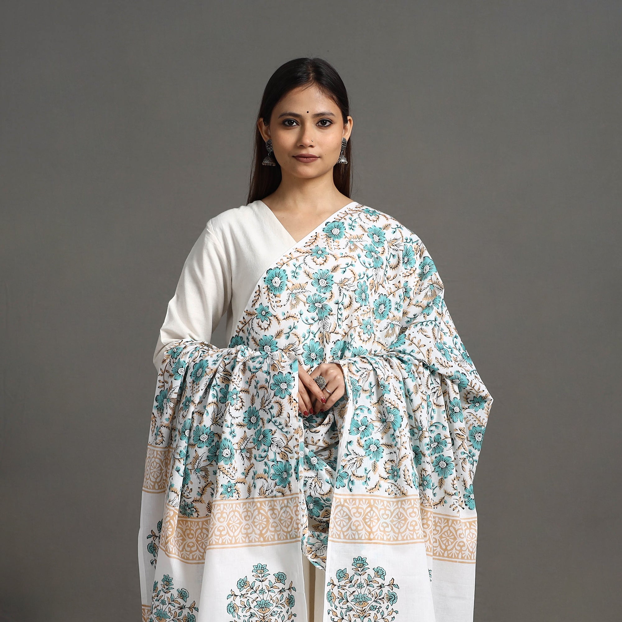 HAVELI CHRONICLES Blue - Block Print Cotton Sanganeri Floral Dupatta 05 - view 3
