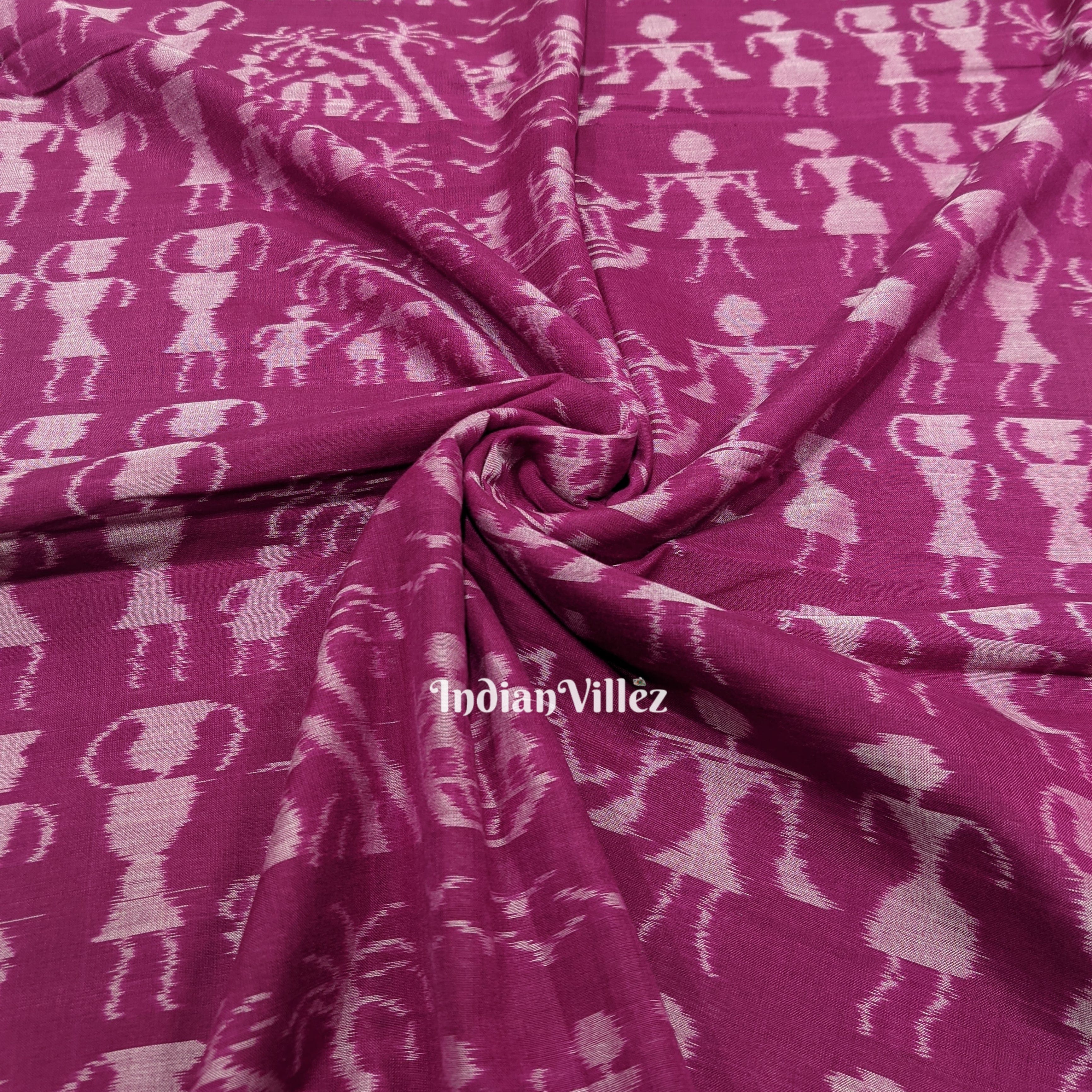 IndianVillèz Purple Tribal Themed Odisha Handloom Cotton Ikat Fabric