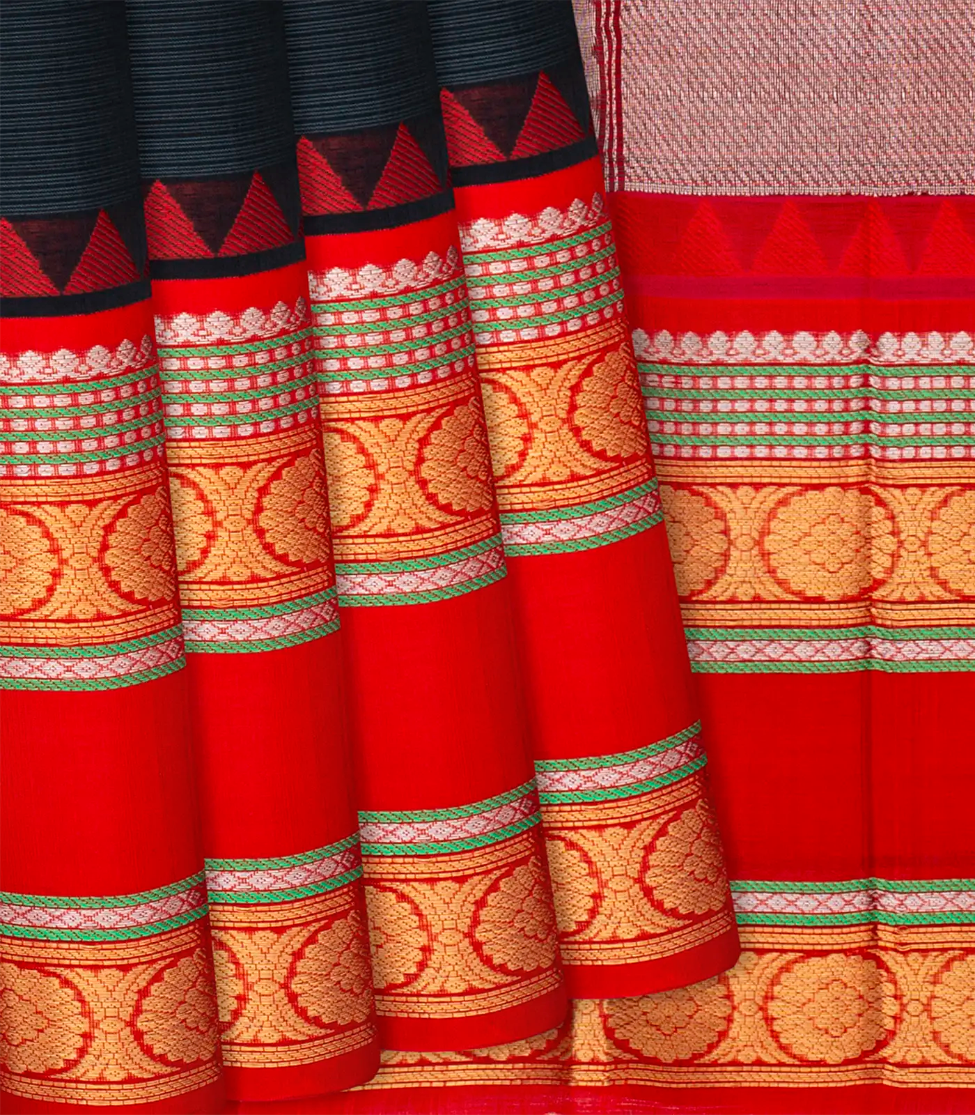 RmKV Black Handloom Chirala Soft Silk Saree With Red Border-Black