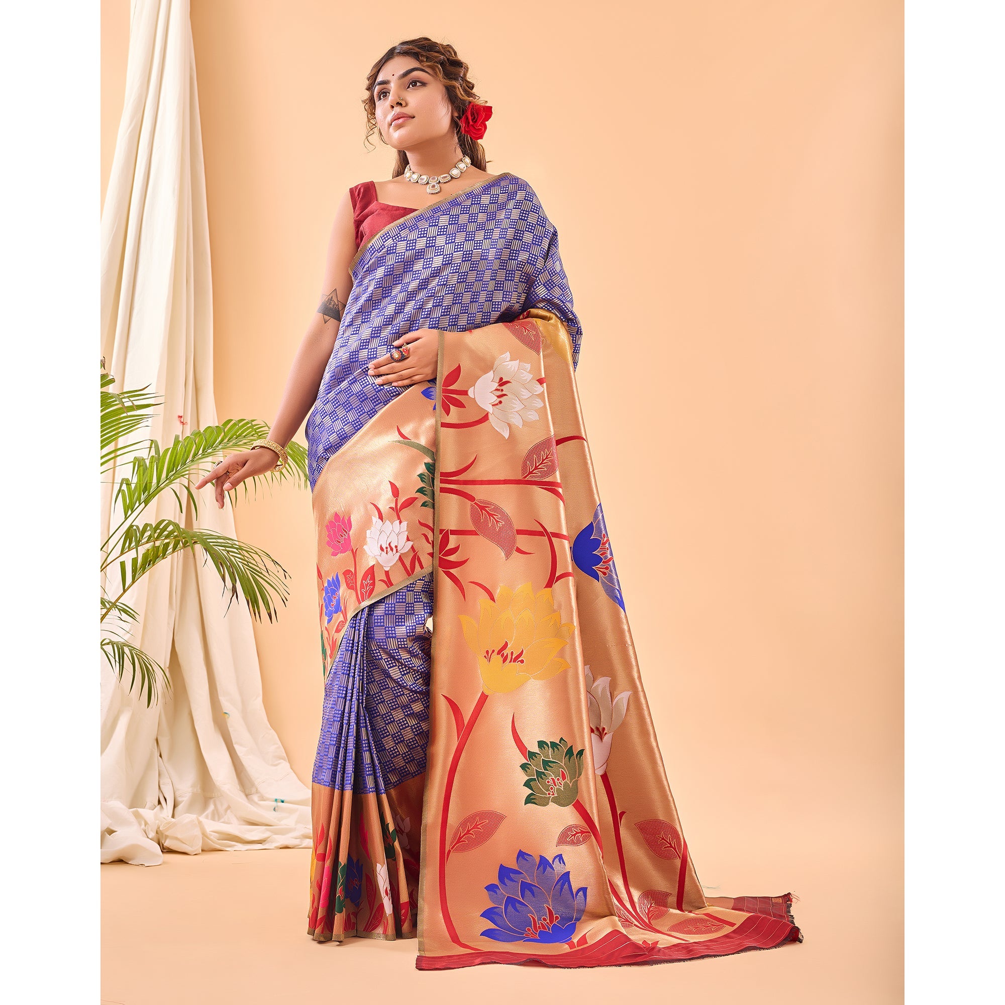 TASARIKA COUTURE Blue - Fulrani Violet Paithani Silk Handwork Saree - view 2