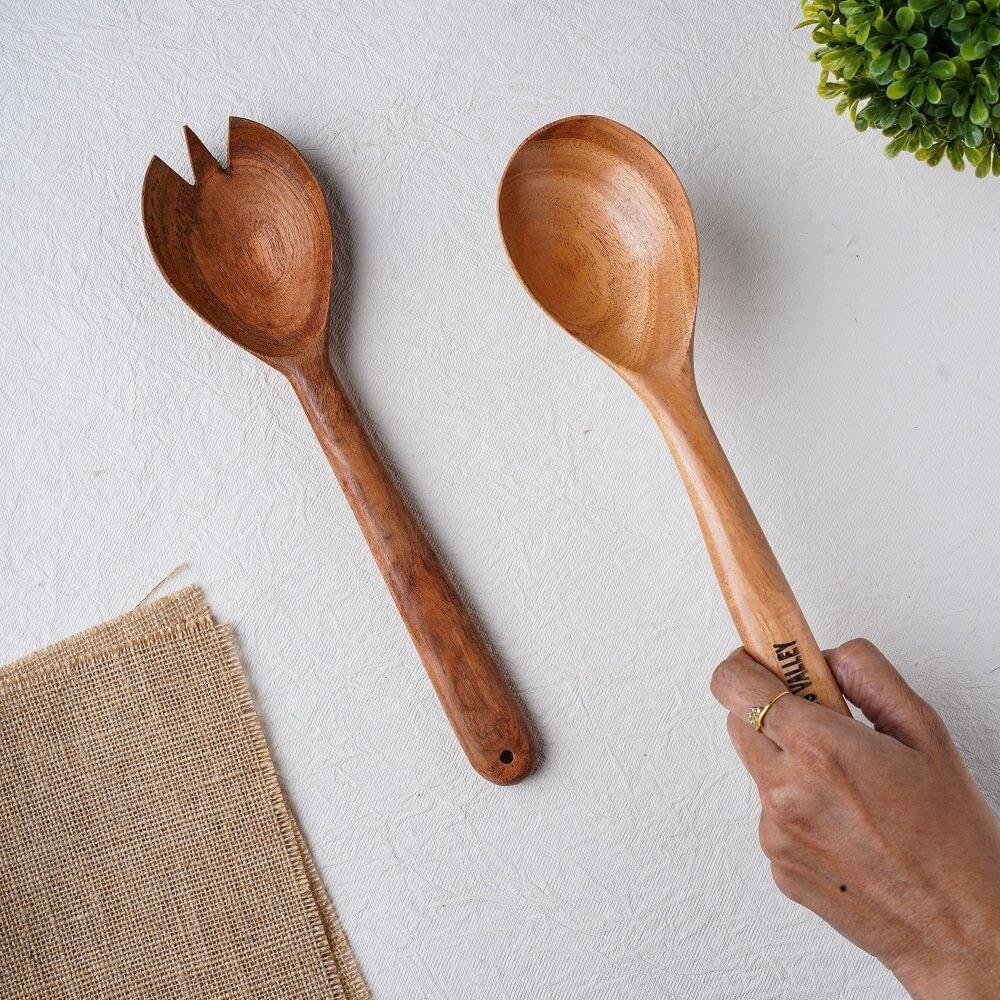 The Indus Valley Salad Serving Spoon Set 2-Piece Neem Wood