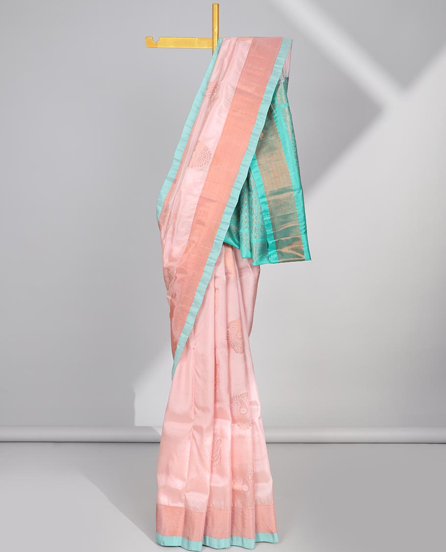 Pothys Cream zari buttas uppada saree, contrast plain border & pallu of intricate designs