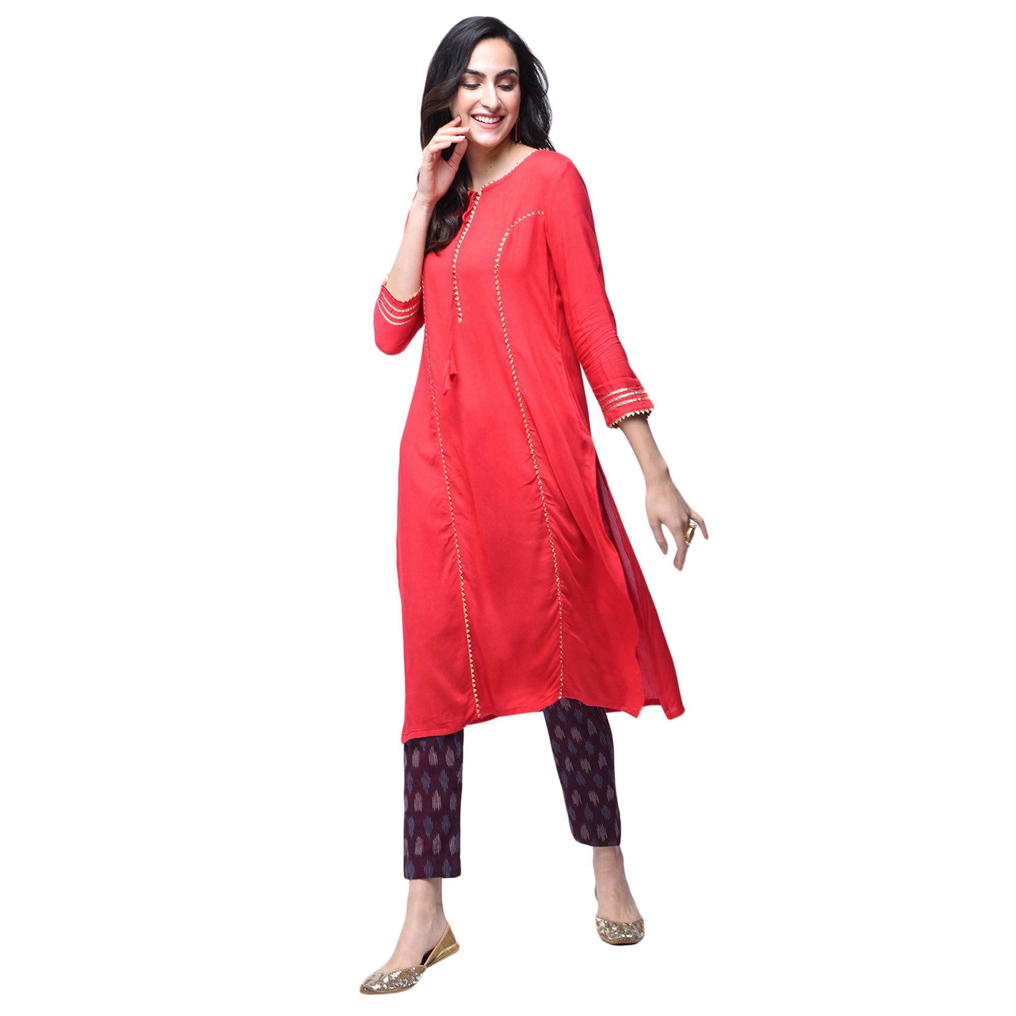 Peachmode Glorious Red Colored Partywear Rayon Kurti