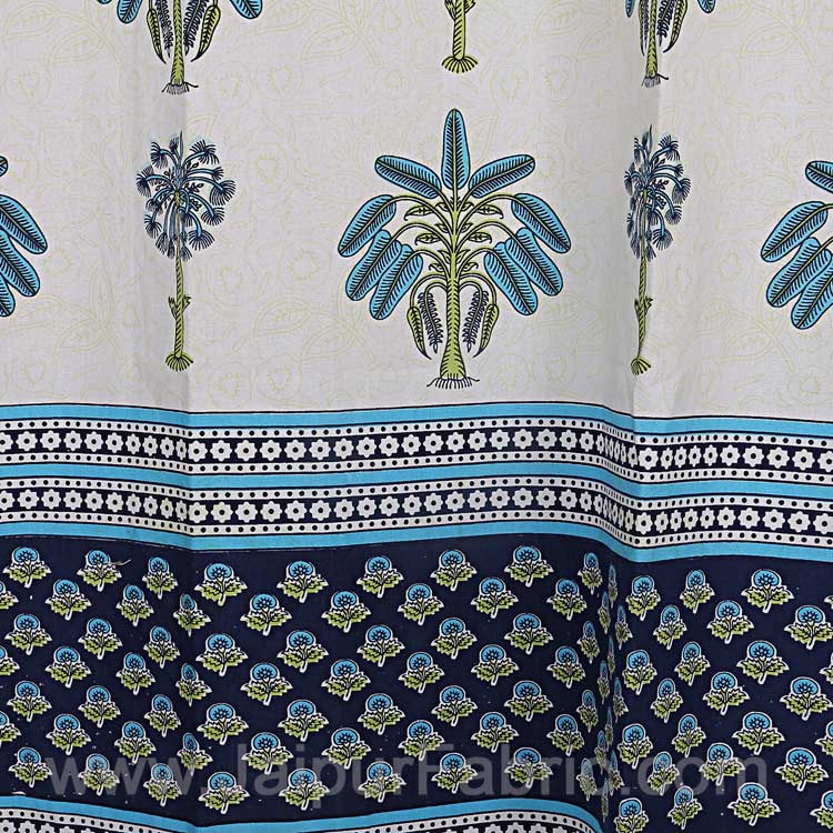 JaipurFabric® Sky Blue Tree Print Cotton Grommet Curtain
