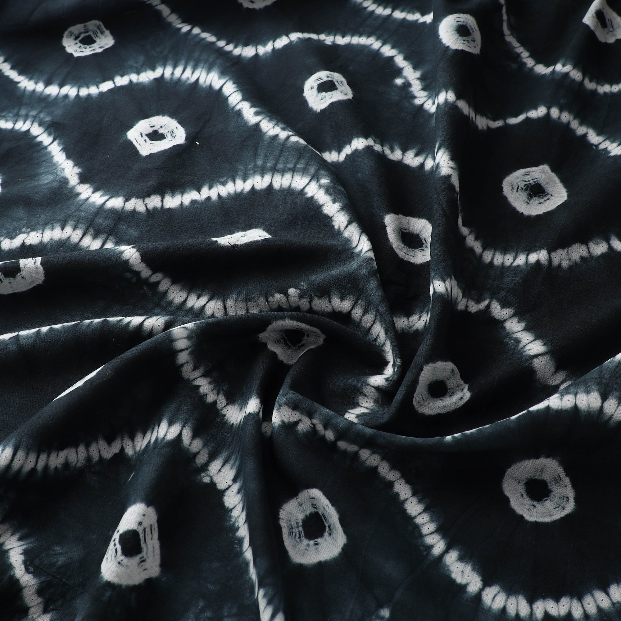 ARTISAN HAND BLOCK PRINTS Black - Tie & Dye Pure Cotton Shibori Fabric 18 - view 3