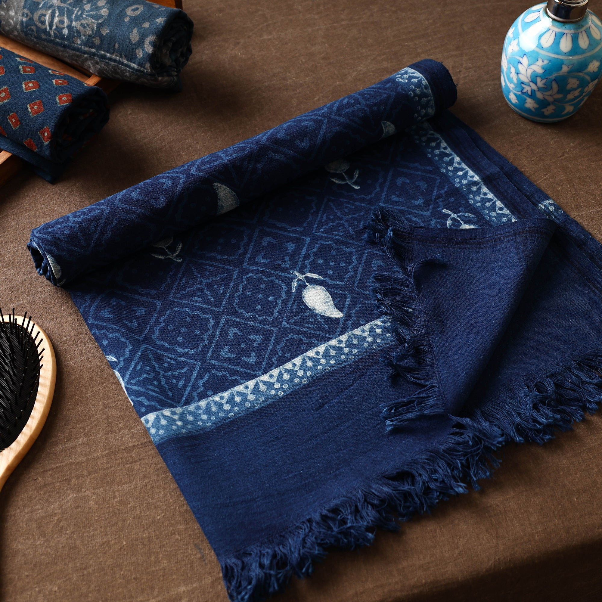 ITOKRI CRAFTS INITIATIVE Blue - Akola Block Printed Pure Handloom Cotton Towel