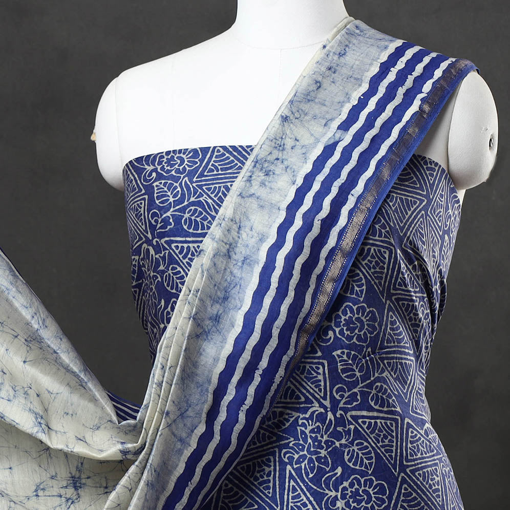 KACHCHH JI CHHAAP Blue - 2pc Maheshwari Silk Hand Batik Print Dress Material - view 3