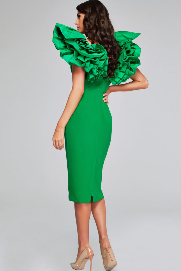 Jovani 40662 Midi Ruffle Cocktail Dress – Emerald - view 2