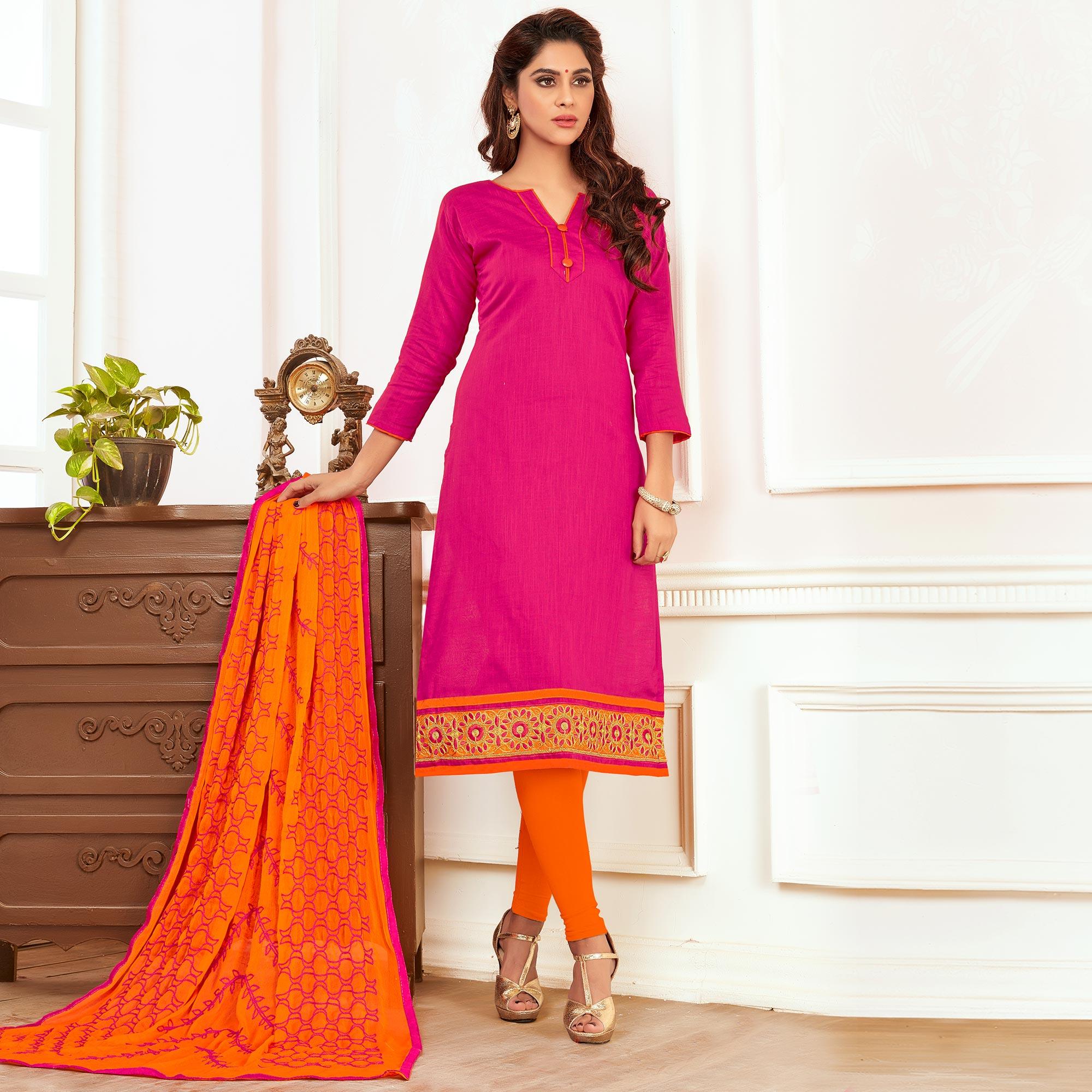 Peachmode Girlish Pink Colored Casual Wear Cotton Suit