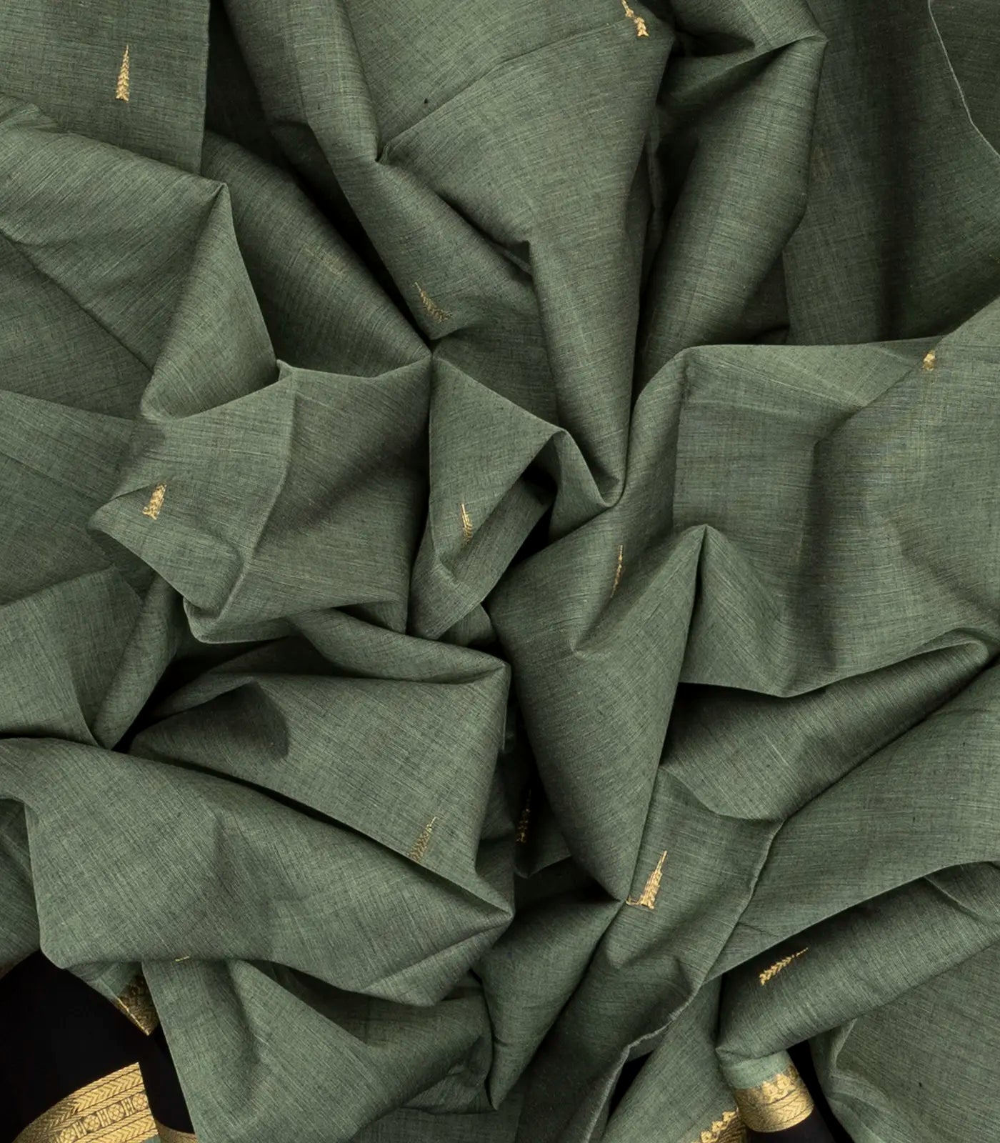 RmKV Shadow Green Handloom Kanchi Cotton Saree With Tree Buttas & Black Border - view 3