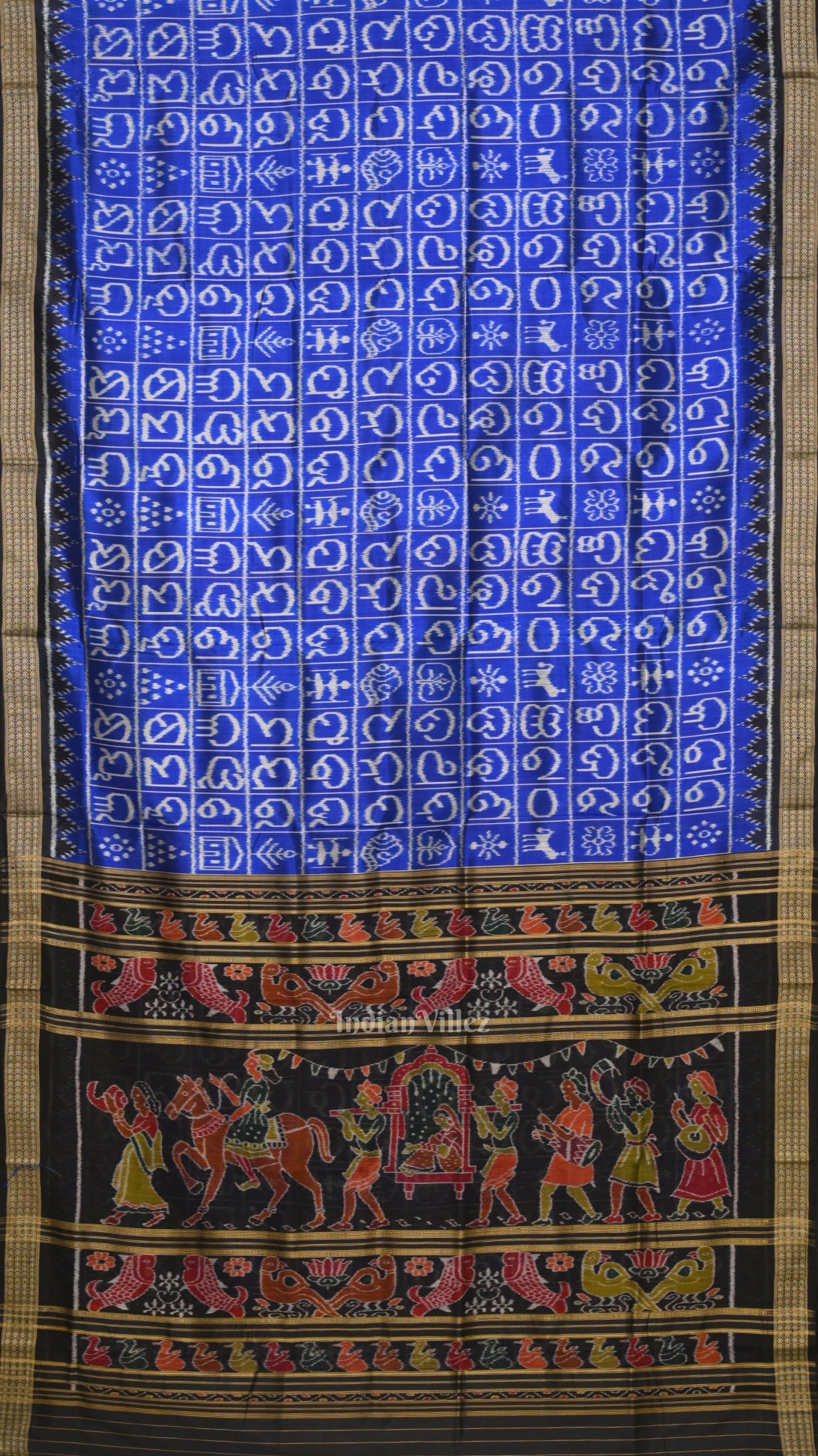 IndianVillèz Royal Blue Odia Barnamala Odisha Ikat Khandua Silk saree - view 2
