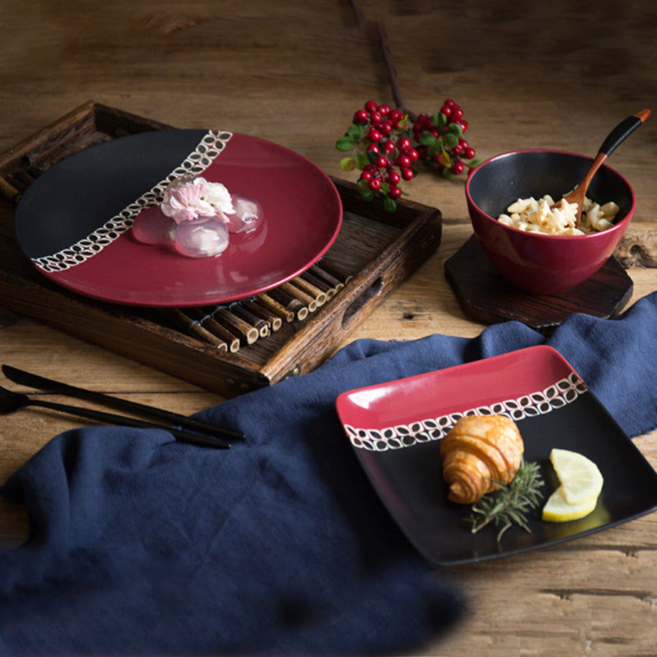 Nestasia Carmine Red and Black Square Plate 8 Inch - view 11