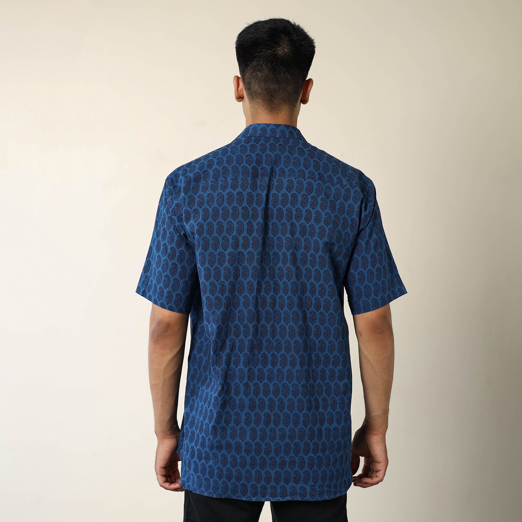ITOKRI CASUALS Blue - Bagh Hand Block Printed Cotton Men Half Sleeve Shirt 02 - view 6